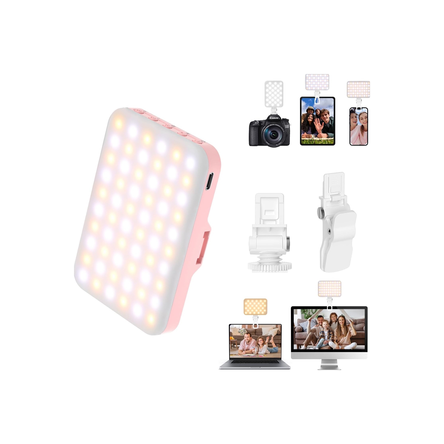 Selfie Light - LED Phone Light USB-Rechargeable - Portable Photo Light with 97+ CRI, Up to 6500K Color Temperature Camera Light for Zoom Conference,
