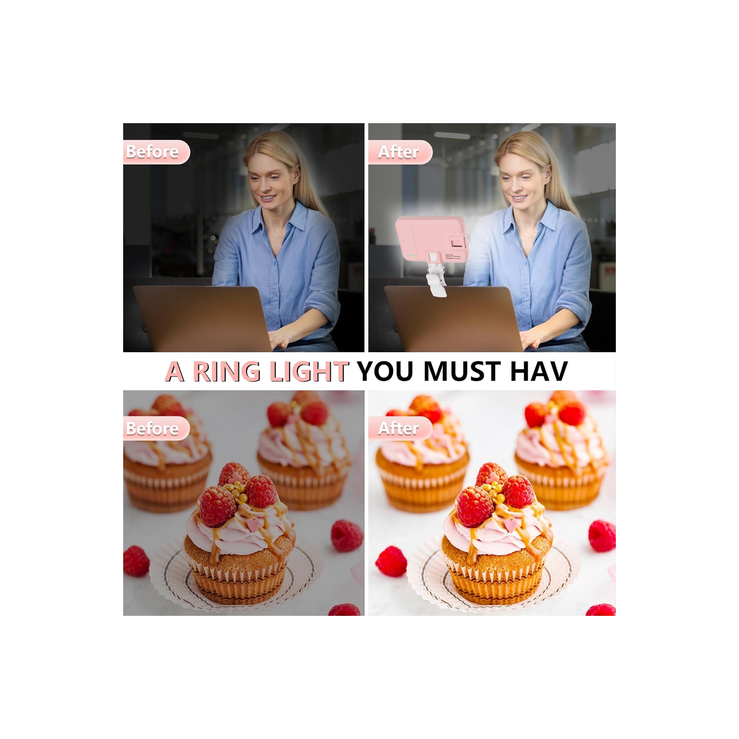 Selfie Light - LED Phone Light USB-Rechargeable - Portable Photo Light with 97+ CRI, Up to 6500K Color Temperature Camera Light for Zoom Conference,