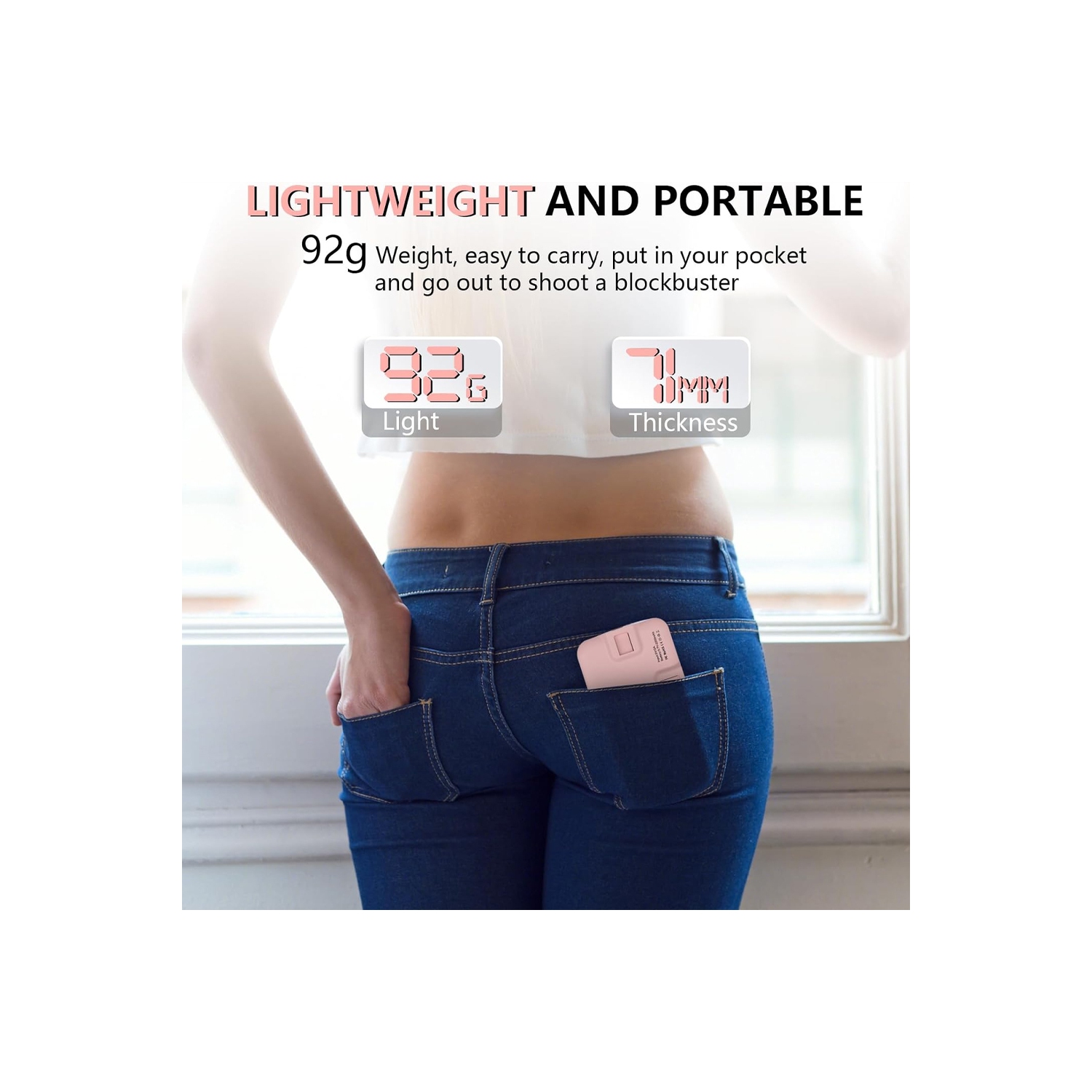 Selfie Light - LED Phone Light USB-Rechargeable - Portable Photo Light with 97+ CRI, Up to 6500K Color Temperature Camera Light for Zoom Conference,