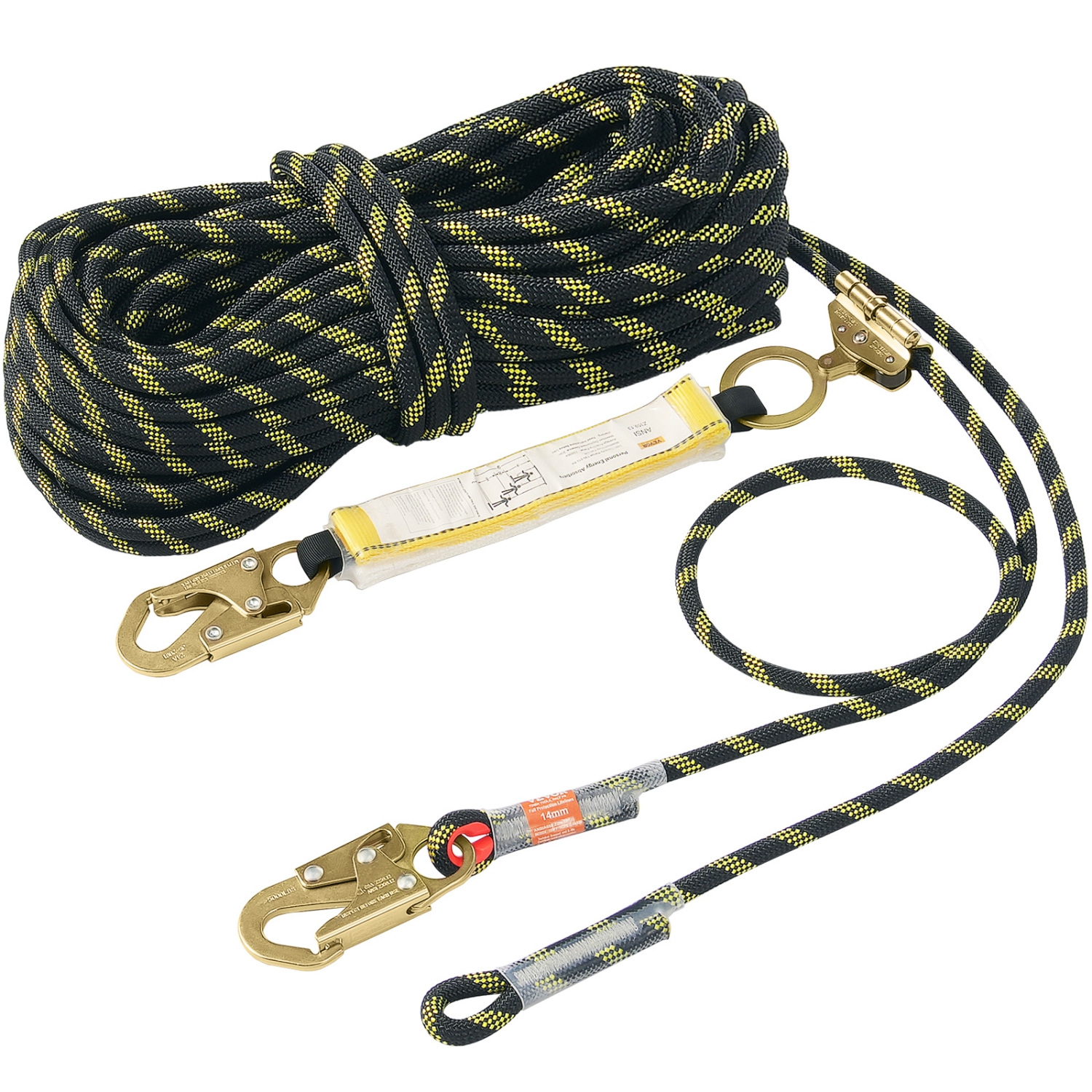 VEVOR 150ft Vertical Lifeline, Outdoor Climbing Rope 30KN Breaking Tension, Static Rock Climbing Rope with Steel Snap Hooks and Rope Grap, for