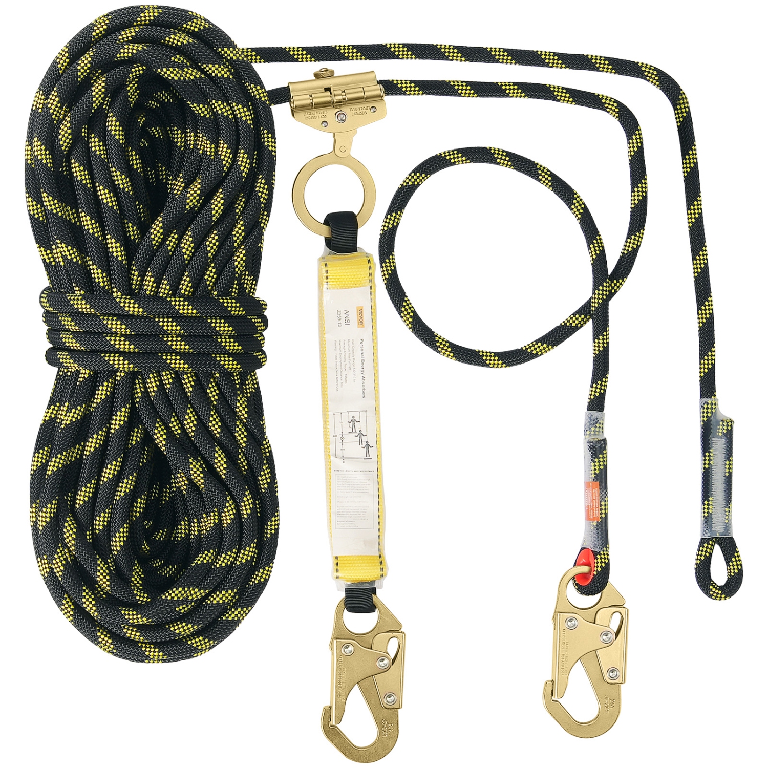VEVOR 150ft Vertical Lifeline, Outdoor Climbing Rope 30KN Breaking Tension, Static Rock Climbing Rope with Steel Snap Hooks and Rope Grap, for