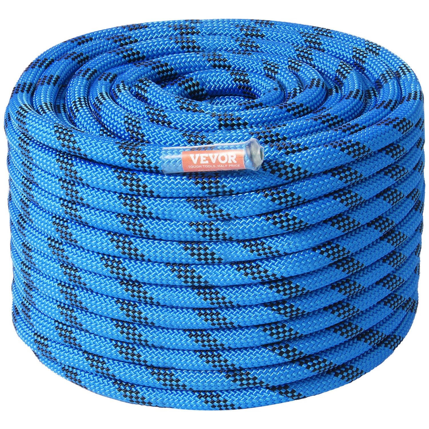 VEVOR 38M(125ft),12.7mm Static Climbing Rope, Outdoor Rock Climbing Rope 30KN Breaking Tension, Fiber Rope with Steel Snap Hooks for Escape,