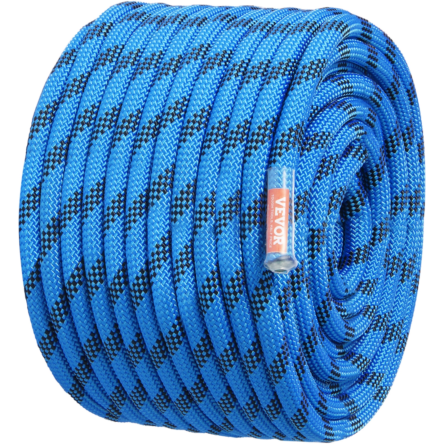 VEVOR 38M(125ft),12.7mm Static Climbing Rope, Outdoor Rock Climbing Rope 30KN Breaking Tension, Fiber Rope with Steel Snap Hooks for Escape,