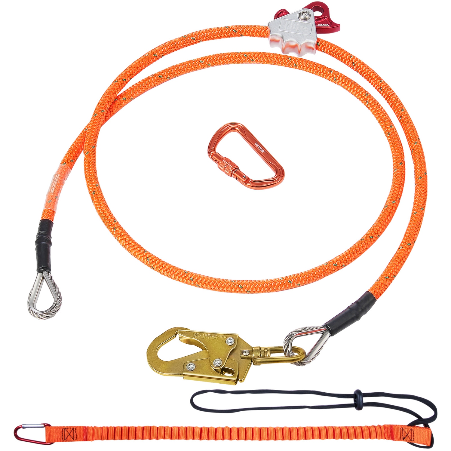 VEVOR 8ft(2.4m) 16mm Steel Core Flipline, Arborist Flipline, Flip Line for Tree Climbing with Alloy Steel Snap Hook & Aluminum Alloy Carabiner, 30KN