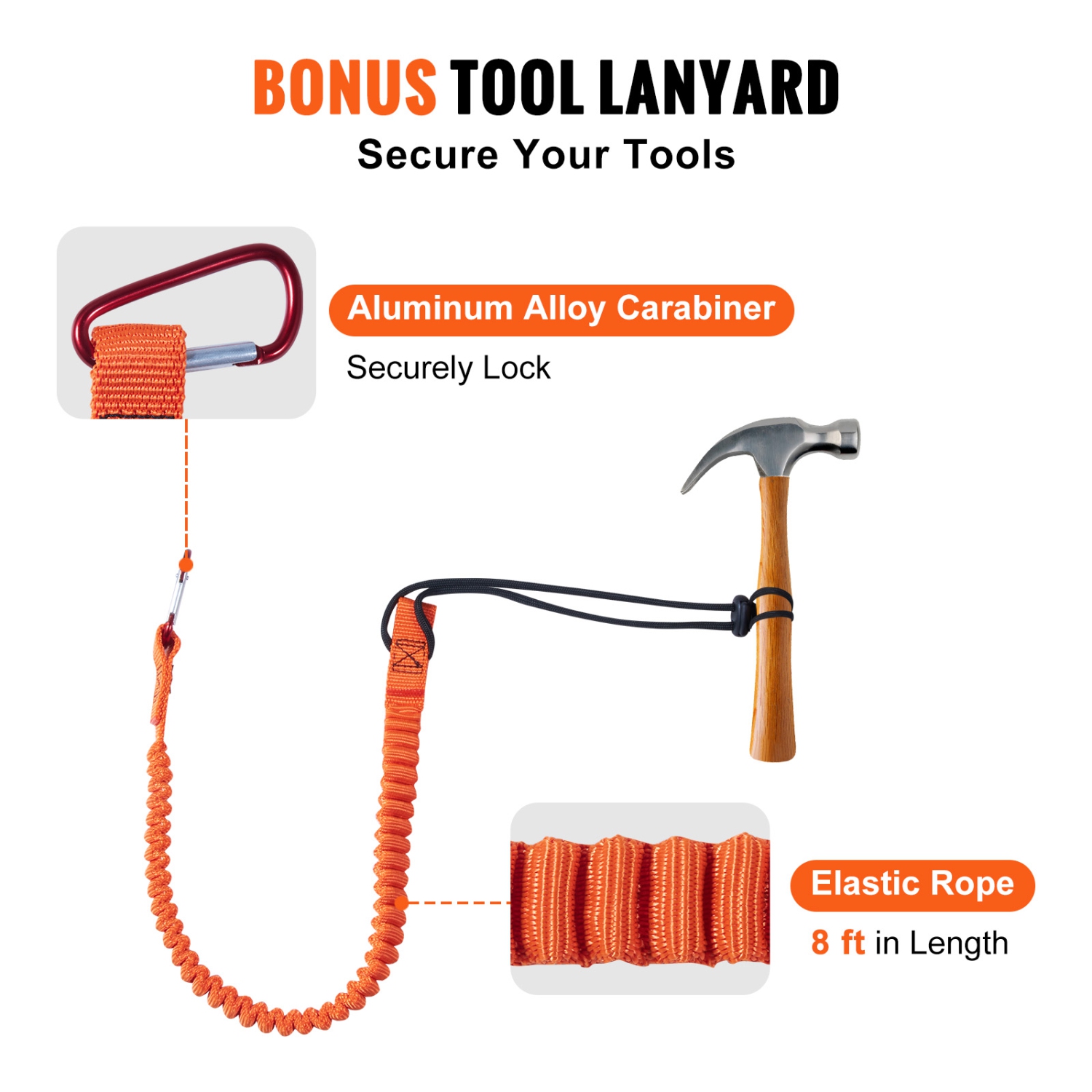 VEVOR 8ft(2.4m) 16mm Steel Core Flipline, Arborist Flipline, Flip Line for Tree Climbing with Alloy Steel Snap Hook & Aluminum Alloy Carabiner, 30KN