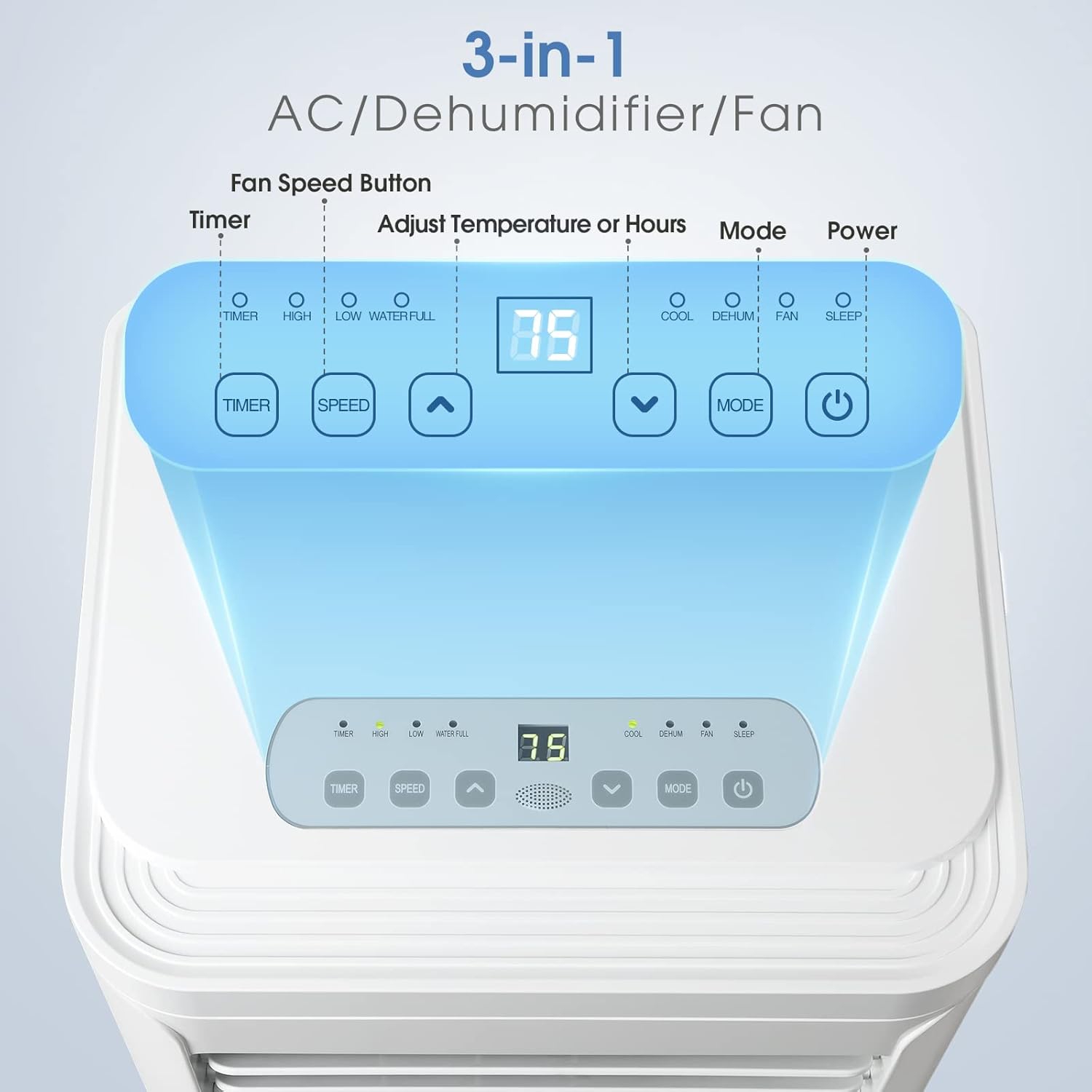 ZAFRO 8,000 BTU Portable Air Conditioner with Remote Control, Portable AC Unit for Room Up to 350 Sq.Ft, 3-in-1 Air Conditioner with Digital