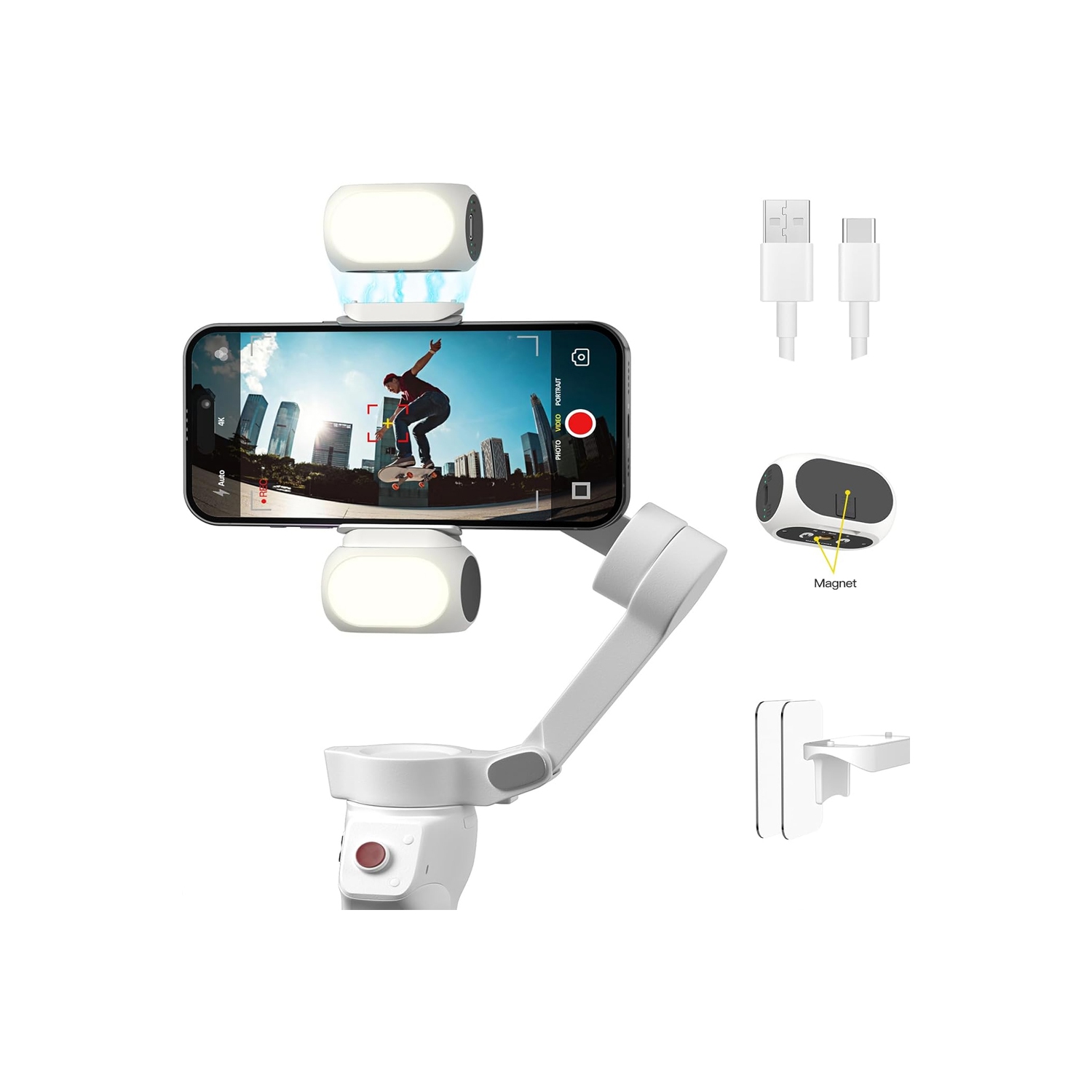 Magnetic Selfie Light for DJI Gimbal, Camera & Metal Surfaces - USB-C Rechargeable, 3 Light Modes, 10 Brightness Levels, Compact Photography Lighting