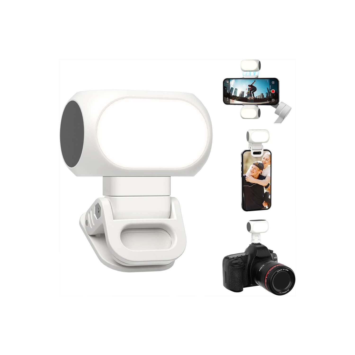 Magnetic Selfie Light with Phone Clip & Cold Shoe Mount - USB-C Rechargeable, 3 Light Modes, 10 Brightness Levels, Mini Magnetic Video Light for