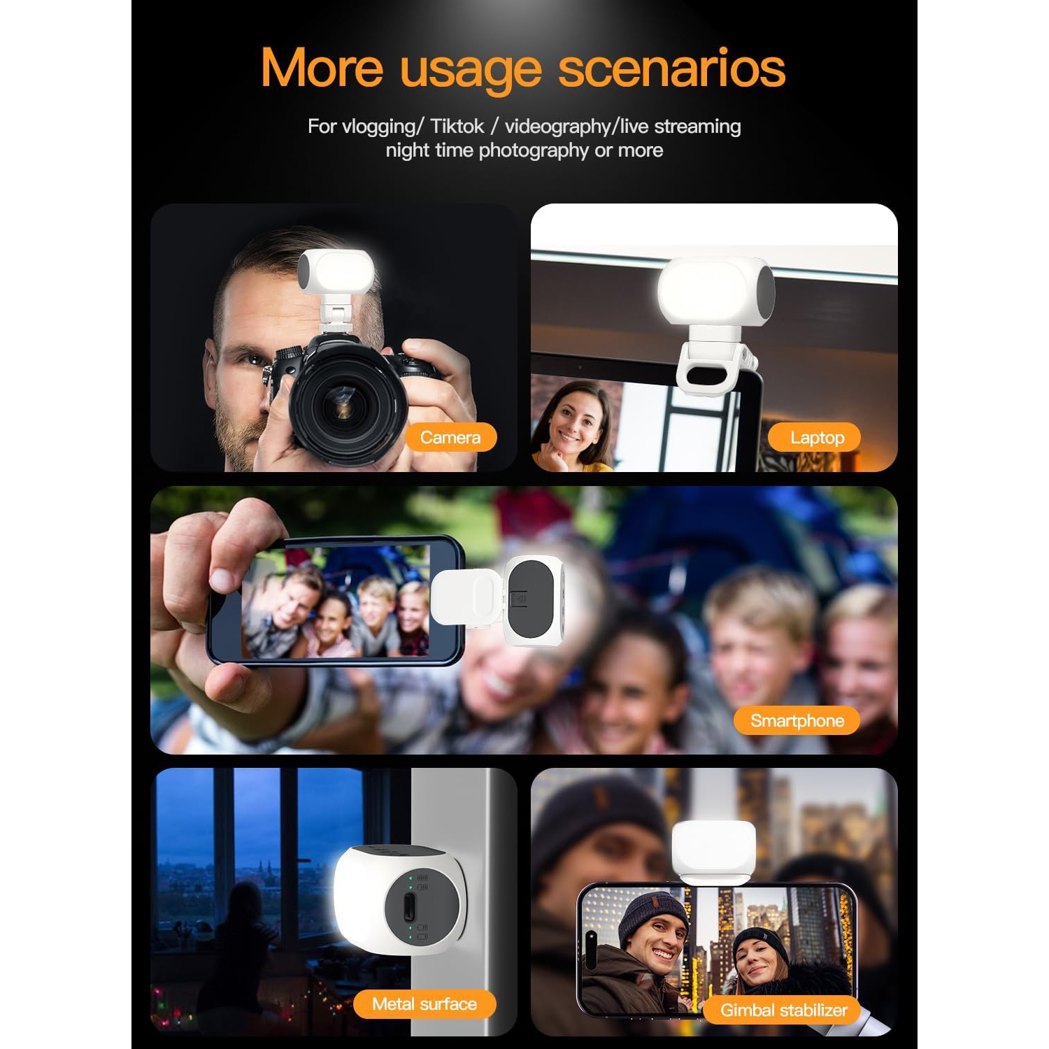 Magnetic Selfie Light with Phone Clip & Cold Shoe Mount - USB-C Rechargeable, 3 Light Modes, 10 Brightness Levels, Mini Magnetic Video Light for