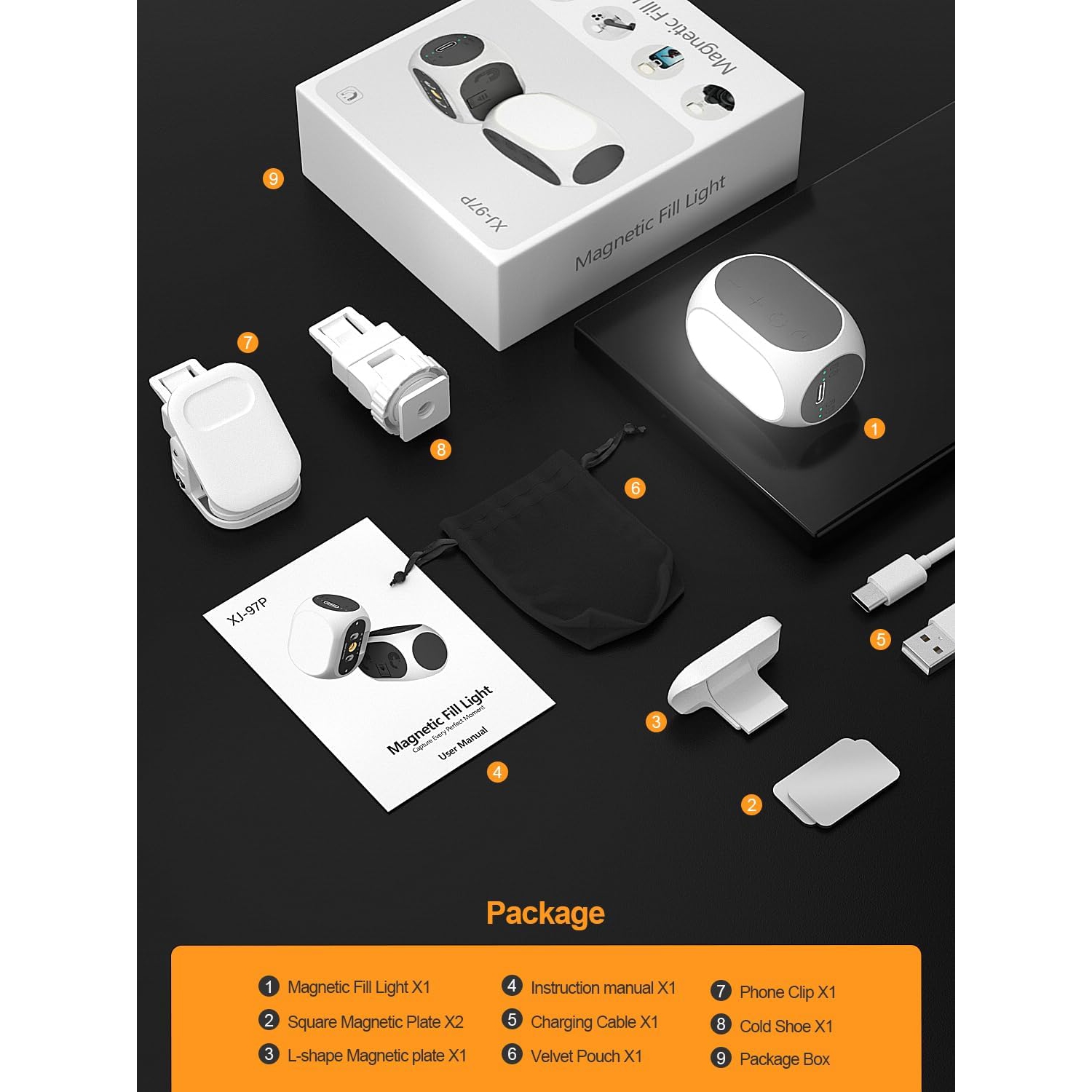 Magnetic Selfie Light with Phone Clip & Cold Shoe Mount - USB-C Rechargeable, 3 Light Modes, 10 Brightness Levels, Mini Magnetic Video Light for