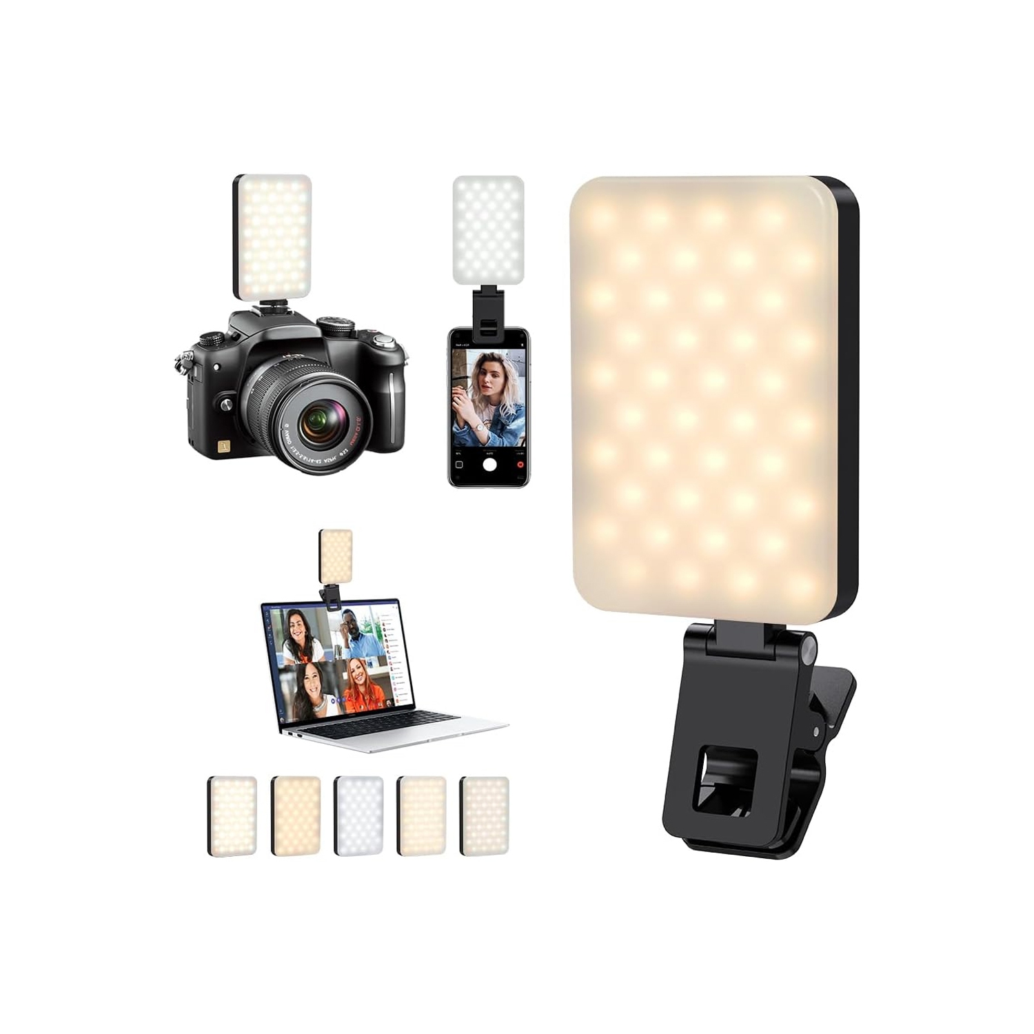 Selfie Light for iPhone,Portable Phone Clip on Light,Rechargeable LED Ring Light for Phone,Video Recording,Camera,Laptop,Vlog,Computer,5 Lighting