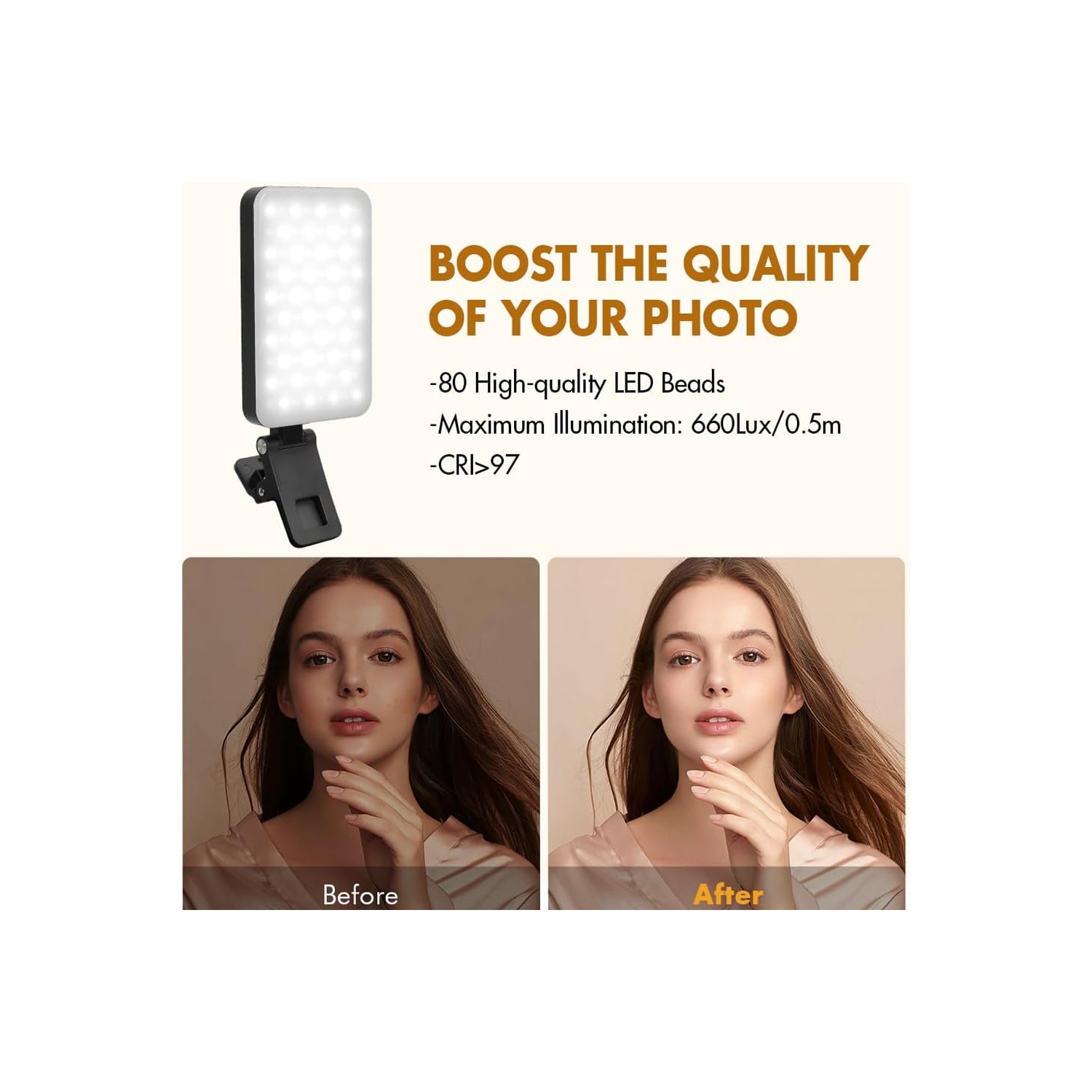 Selfie Light for iPhone,Portable Phone Clip on Light,Rechargeable LED Ring Light for Phone,Video Recording,Camera,Laptop,Vlog,Computer,5 Lighting
