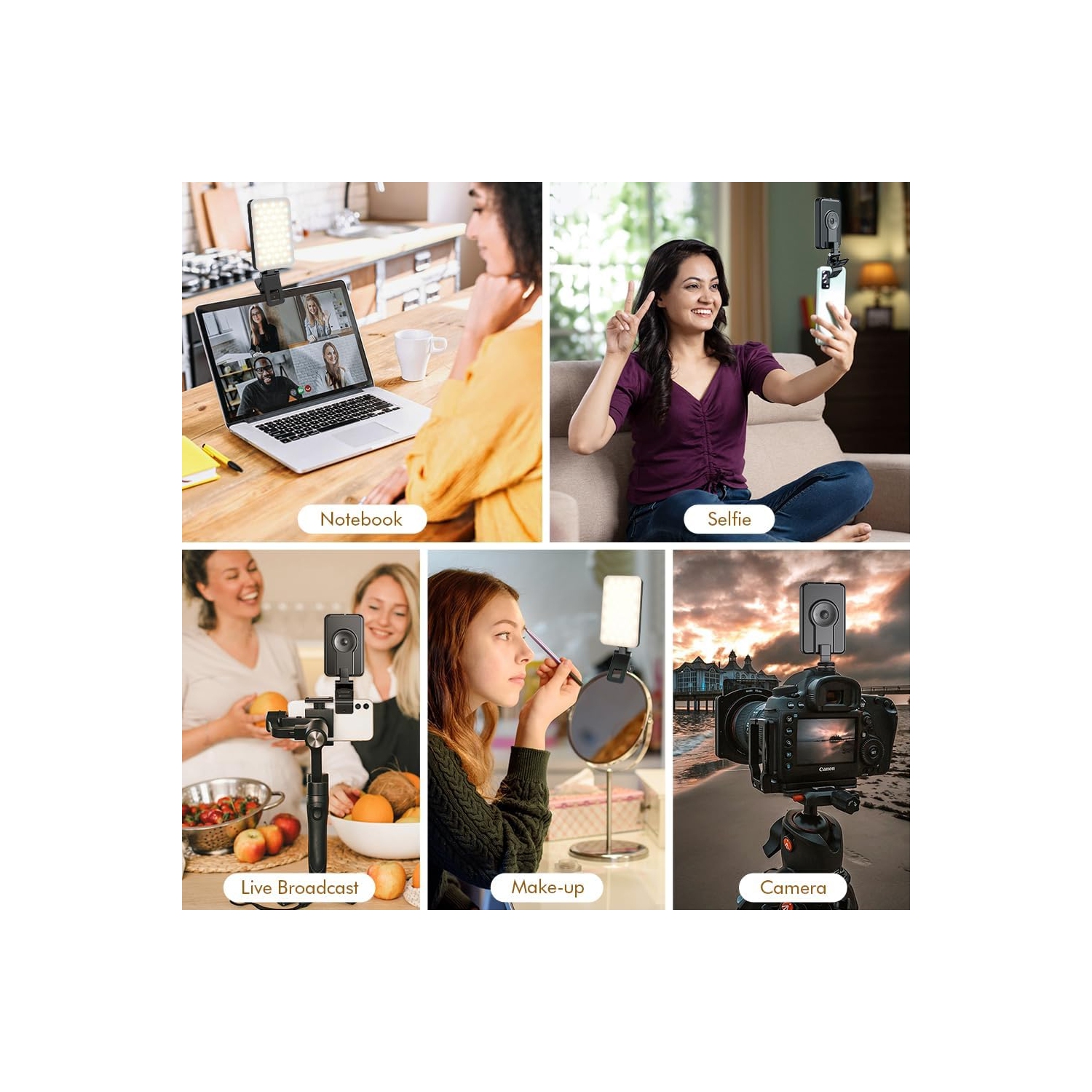 Selfie Light for iPhone,Portable Phone Clip on Light,Rechargeable LED Ring Light for Phone,Video Recording,Camera,Laptop,Vlog,Computer,5 Lighting