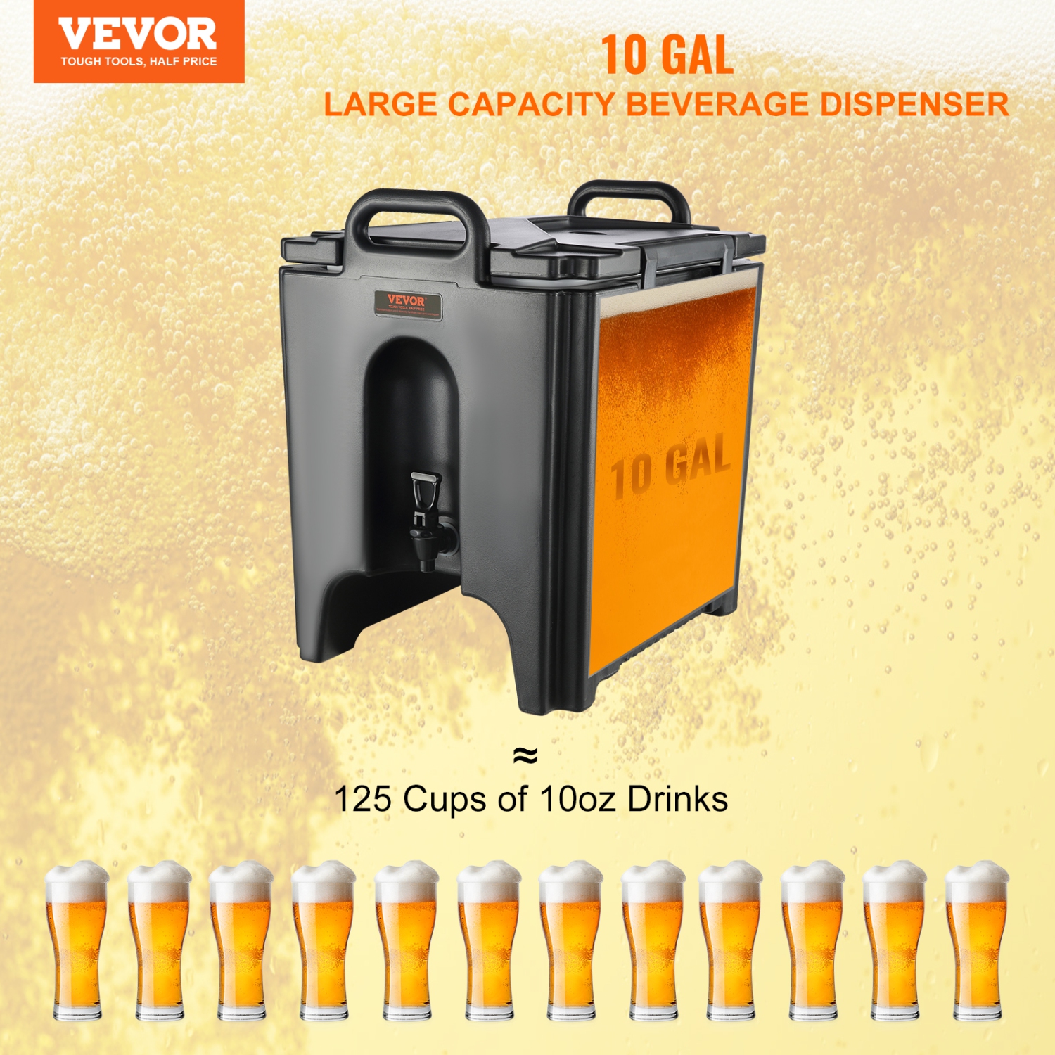 VEVOR 10 Gallon Insulated Beverage Dispenser, Food-grade LL9450UP Hot and Cold Beverage Server, Thermal Drink Dispenser Cooler with 1.18 in PU Layer