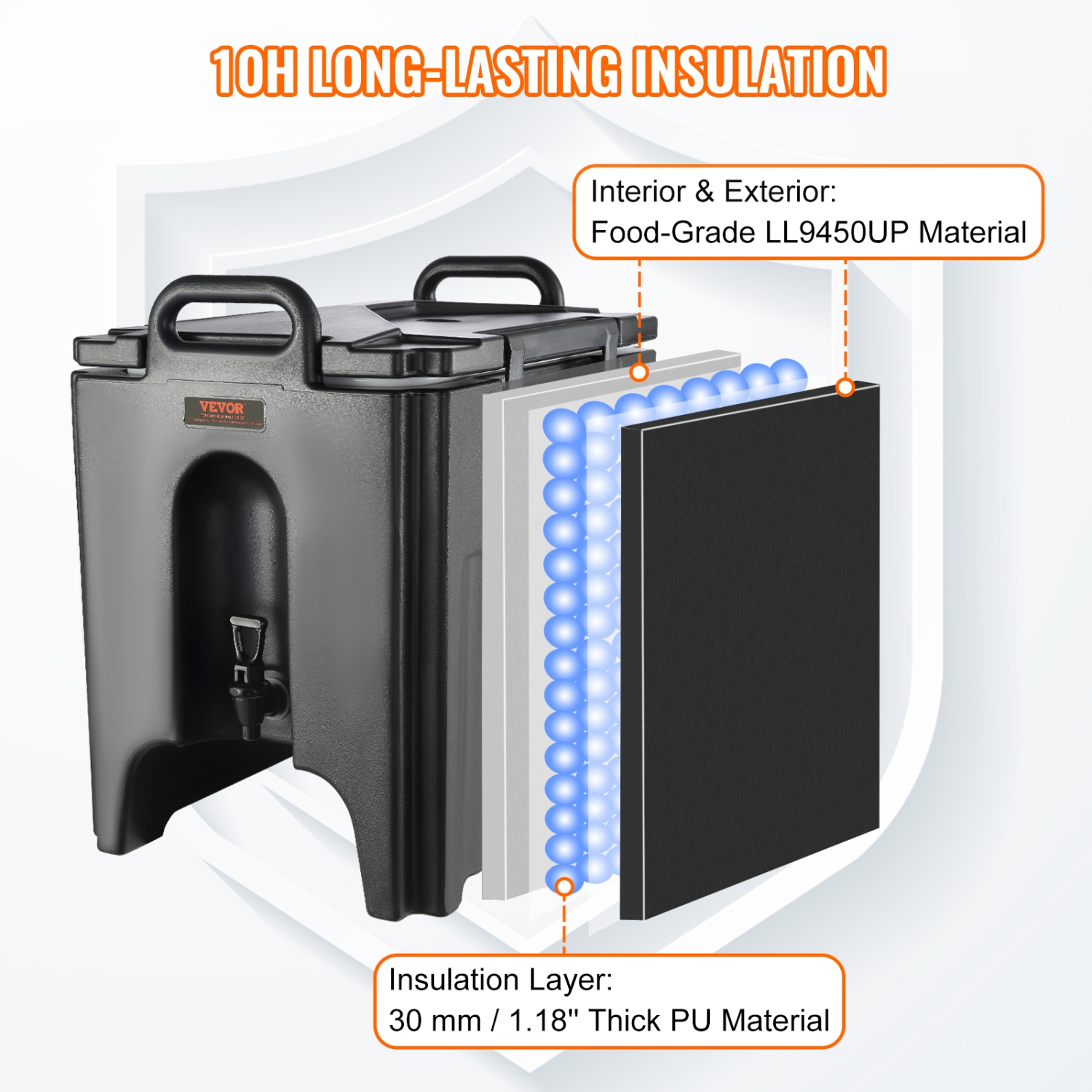 VEVOR 10 Gallon Insulated Beverage Dispenser, Food-grade LL9450UP Hot and Cold Beverage Server, Thermal Drink Dispenser Cooler with 1.18 in PU Layer