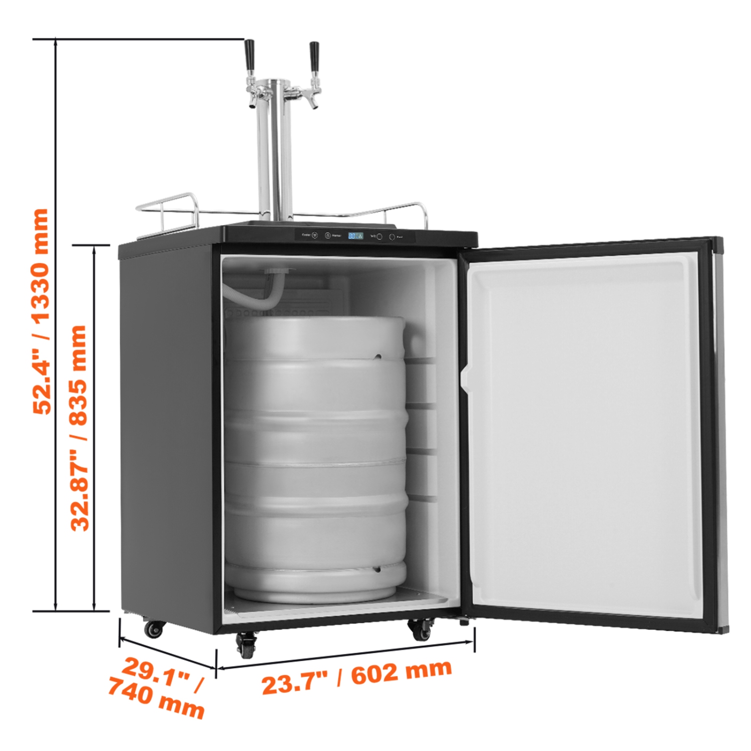 VEVOR Beer Kegerator, Dual Tap Draft Beer Dispenser, Full Size Keg Refrigerator With Shelf, CO2 Tank(No Gas), Drip Tray & Rail, 23°F- 82.4°F