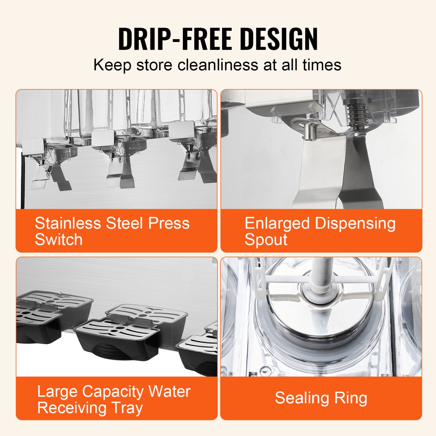 VEVOR 3 Tanks Commercial Beverage Dispenser, 18 L / 19 QT Per Tank Juice Dispenser, 512W Stainless Steel Ice Tea Drink Machine with 45°F-54°F Cooling