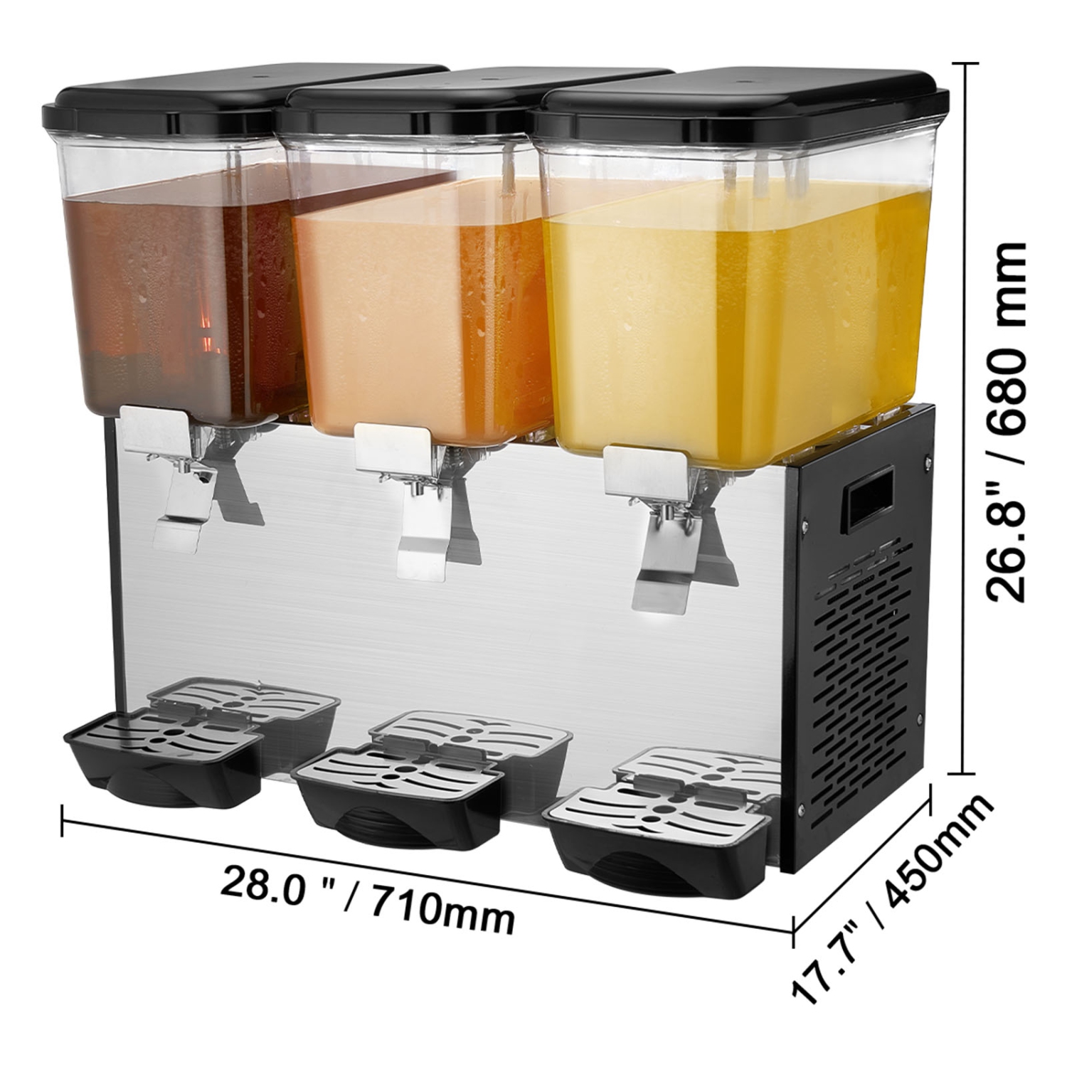 VEVOR 3 Tanks Commercial Beverage Dispenser, 18 L / 19 QT Per Tank Juice Dispenser, 512W Stainless Steel Ice Tea Drink Machine with 45°F-54°F Cooling