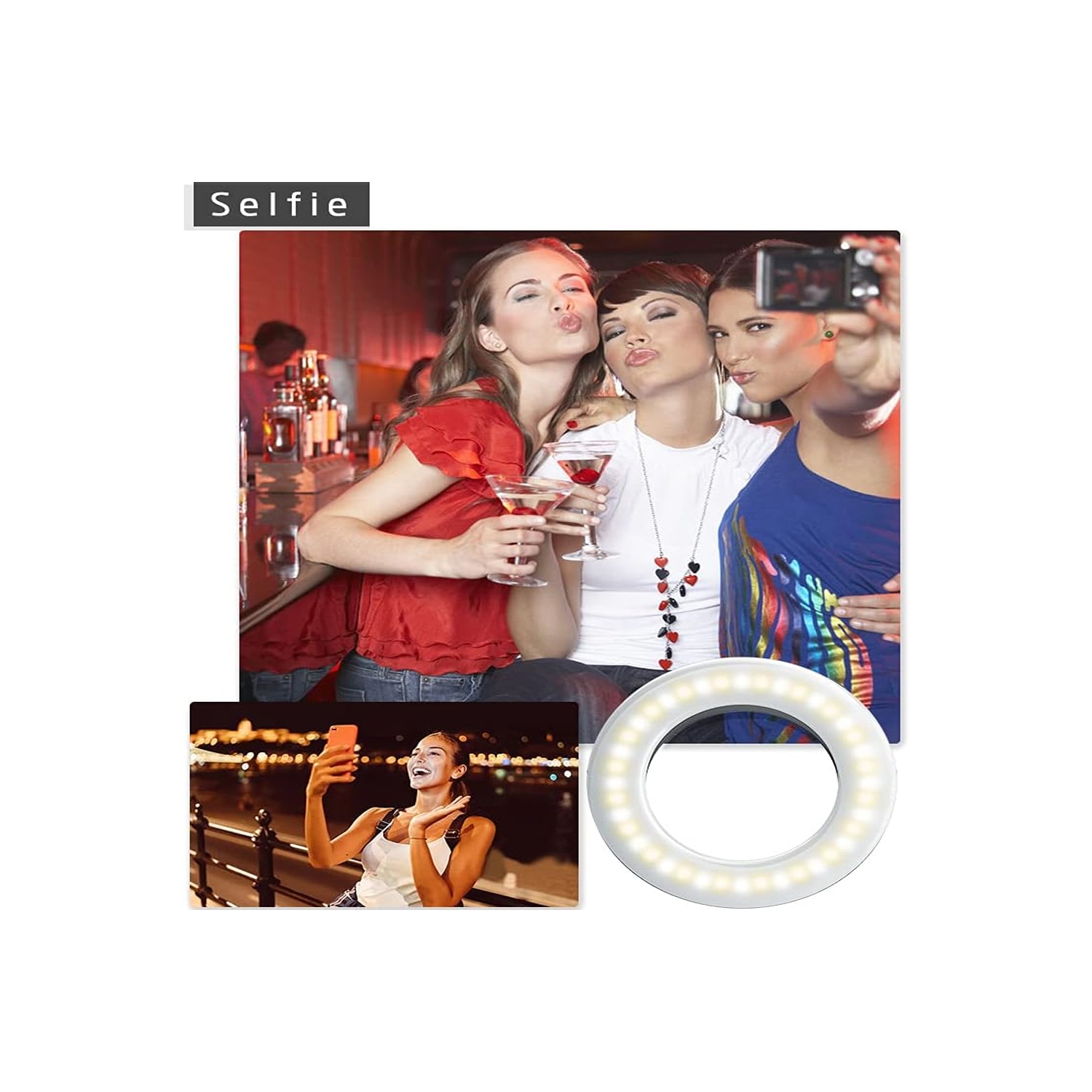 Selfie Ring Light Rechargeable Portable Clip-on Selfie Fill Light with 40 LED for Smart Phone Photography, Camera Video, Girl Makes up