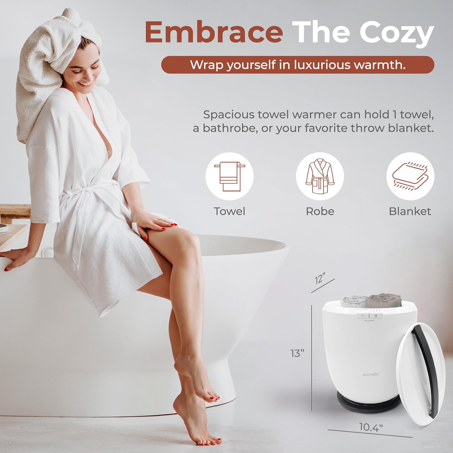 SereneLife Counter Towel Warmer Bucket - with Customized Fragrance for Spa and Bathroom, Luxury Towel Heater, Auto Shut off, Fits 1 large Towel,