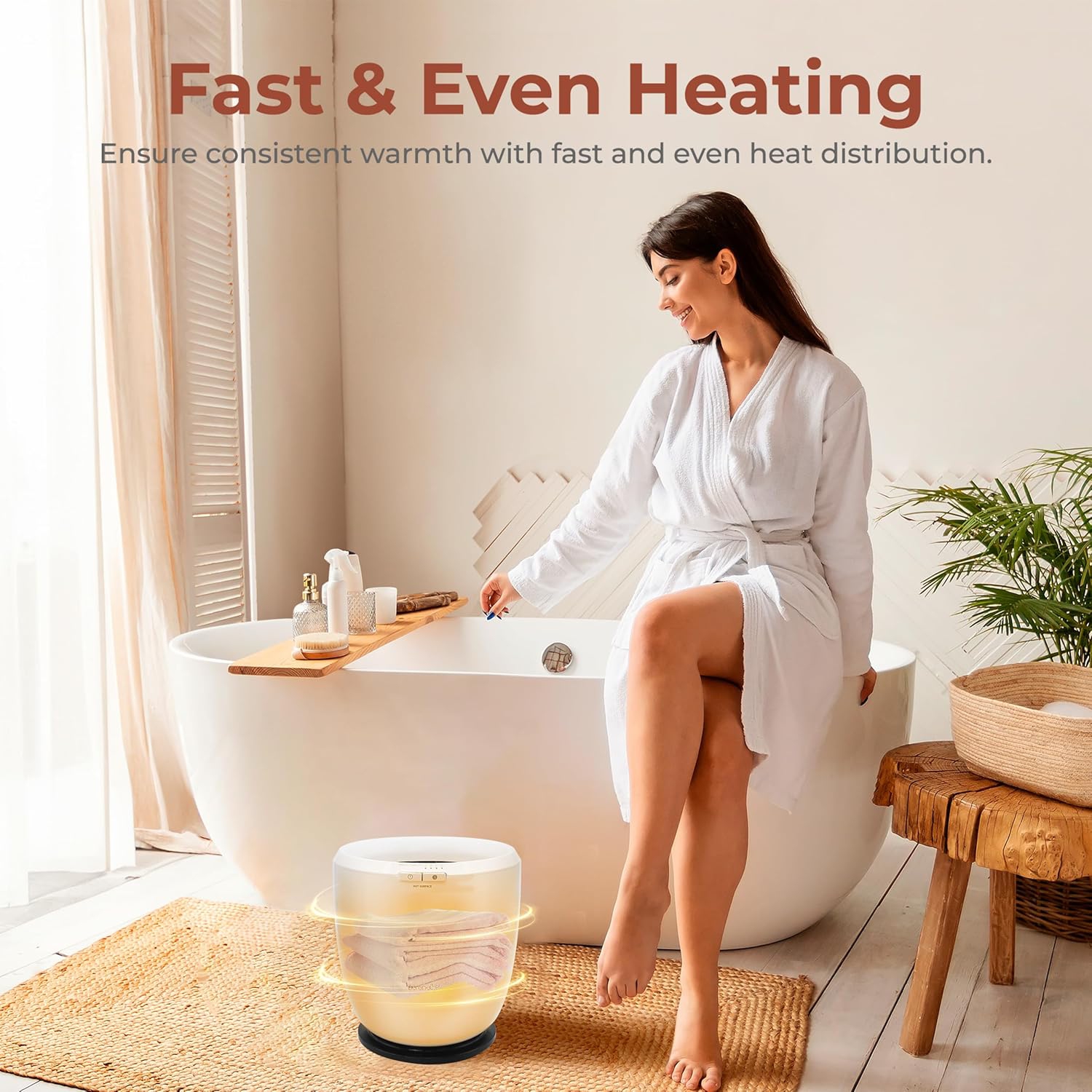 SereneLife Counter Towel Warmer Bucket - with Customized Fragrance for Spa and Bathroom, Luxury Towel Heater, Auto Shut off, Fits 1 large Towel,