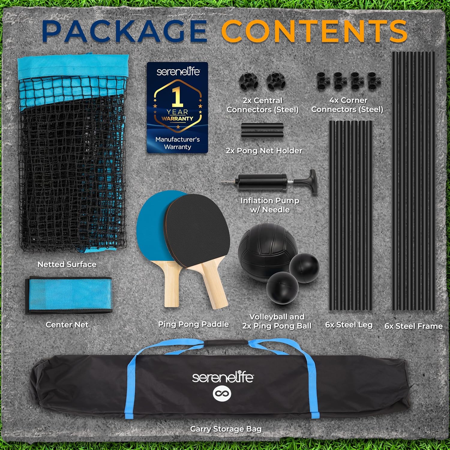 SereneLife Trampoline Ping Pong Table - Heavy Duty Powder Coated Steel Frame and Connectors - Full Size 94" - Hand Pong Game Table with Paddles,