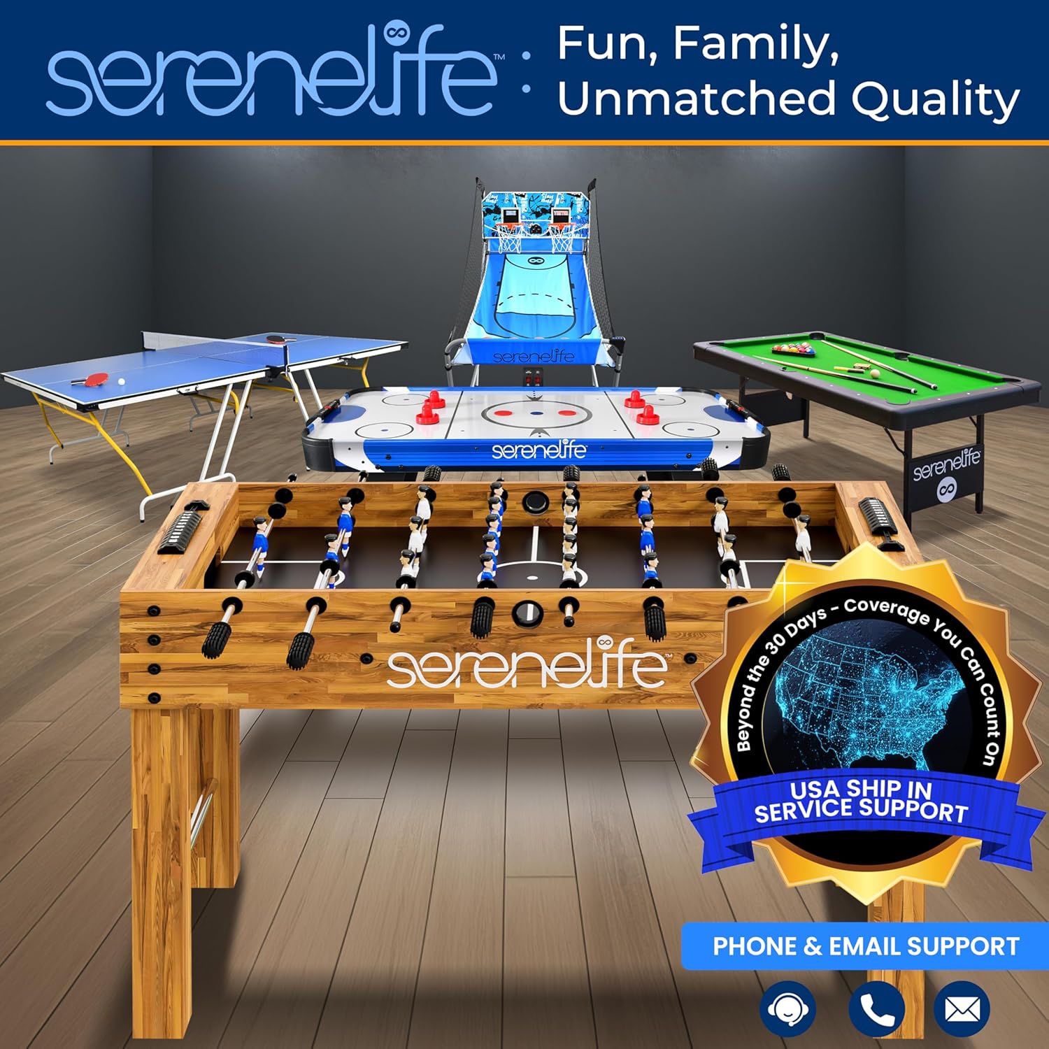 SereneLife Trampoline Ping Pong Table - Heavy Duty Powder Coated Steel Frame and Connectors - Full Size 94" - Hand Pong Game Table with Paddles,