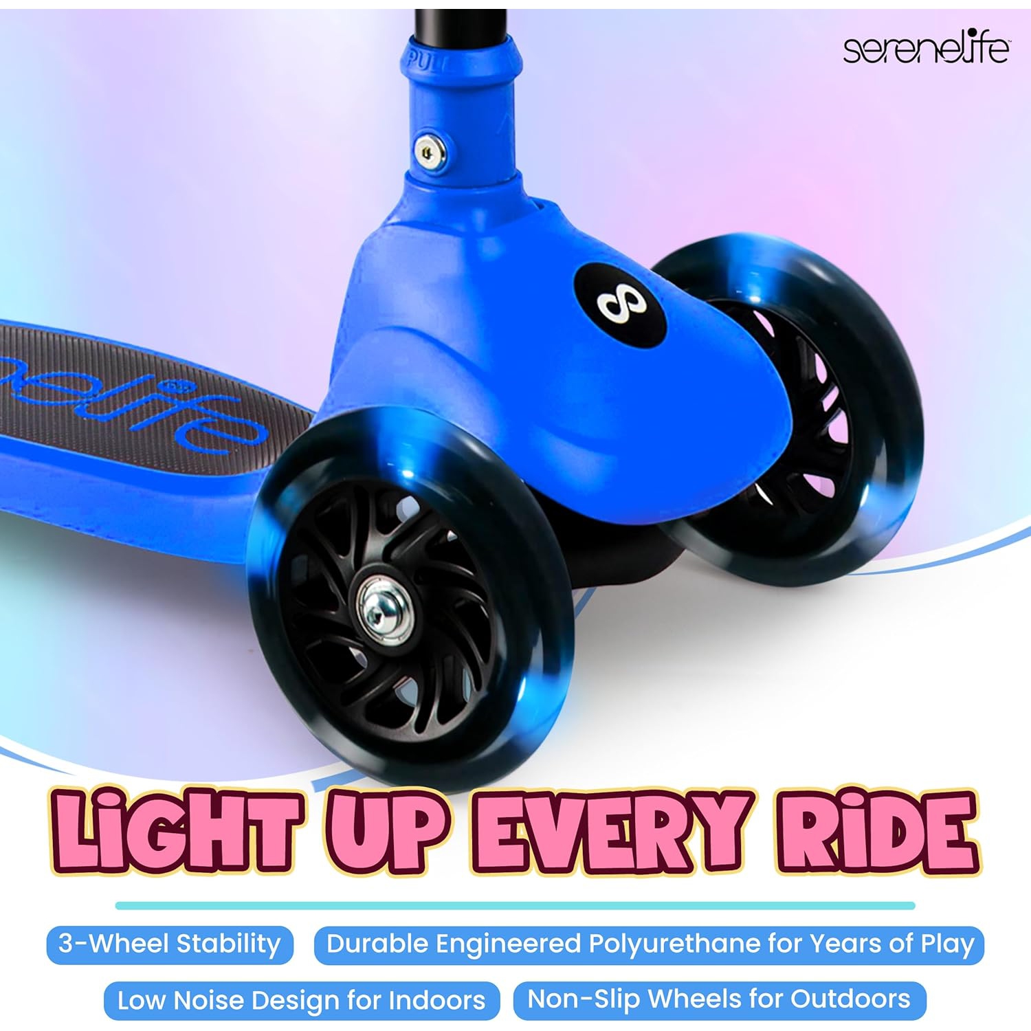SereneLife 3 Wheel Foldable Kids Scooter - Foldable Seat, LED Wheel Lights, Adjustable Handlebar, Rear Foot Brake, Lean-to-Steer, Anti-Slip Deck,