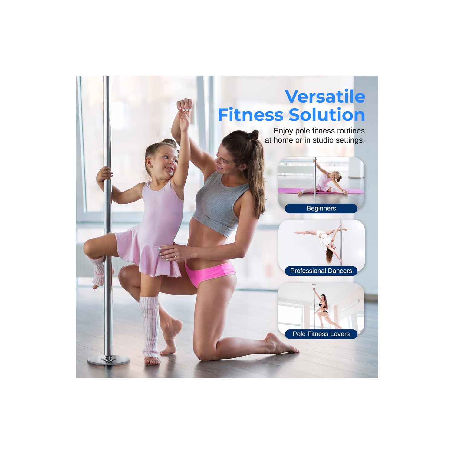 SereneLife Professional Spinning Dance Pole, 45mm Portable Exercise Pole for Fitness – Durable Steel Build, Anti-Rust Finish, Suitable for Home,