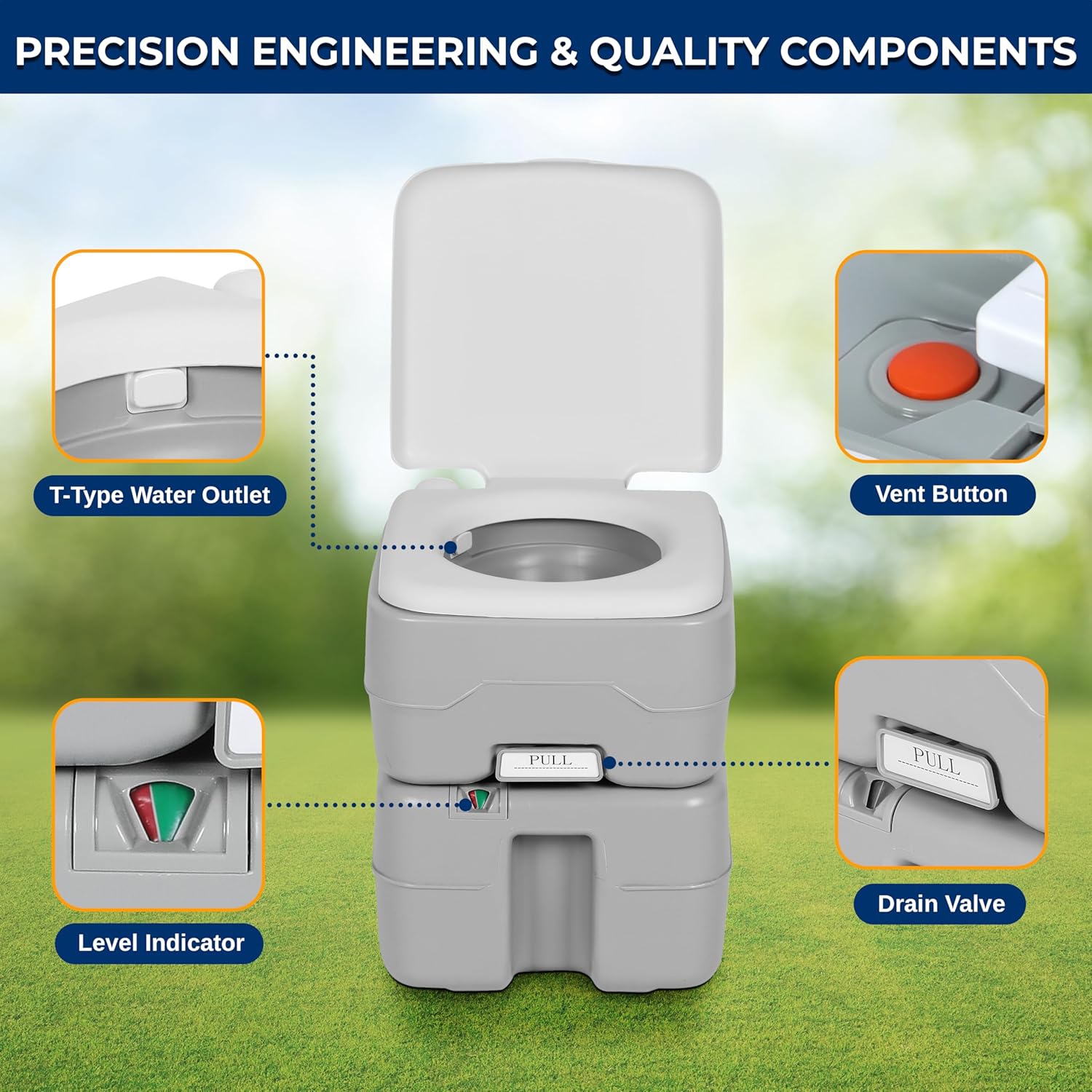 Toilette de camping portative SereneLife de 5,2 gallons avec sac de transport pour adultes, pot Porta anti-fuites avec réservoir à déchets amovible