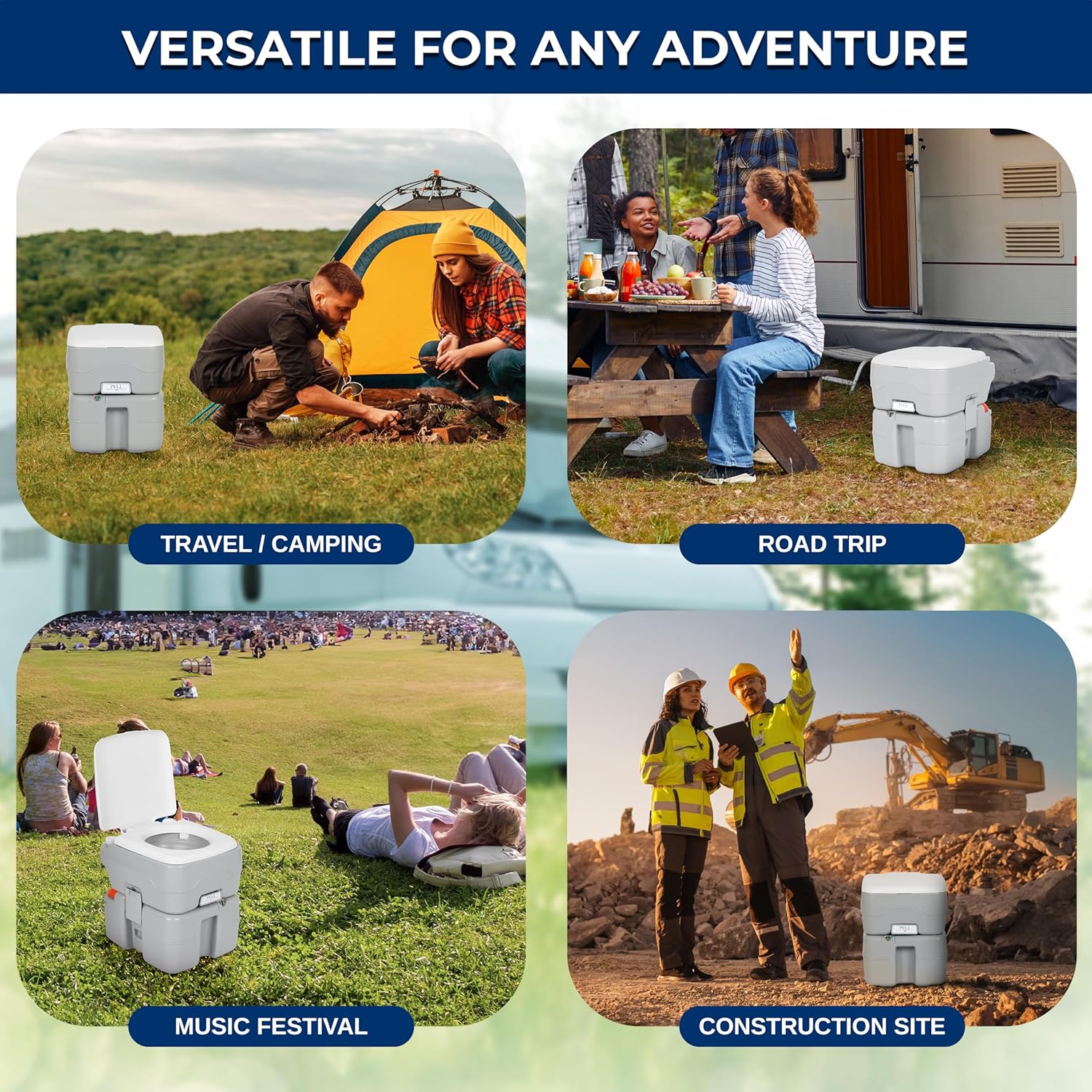 Toilette de camping portative SereneLife de 5,2 gallons avec sac de transport pour adultes, pot Porta anti-fuites avec réservoir à déchets amovible