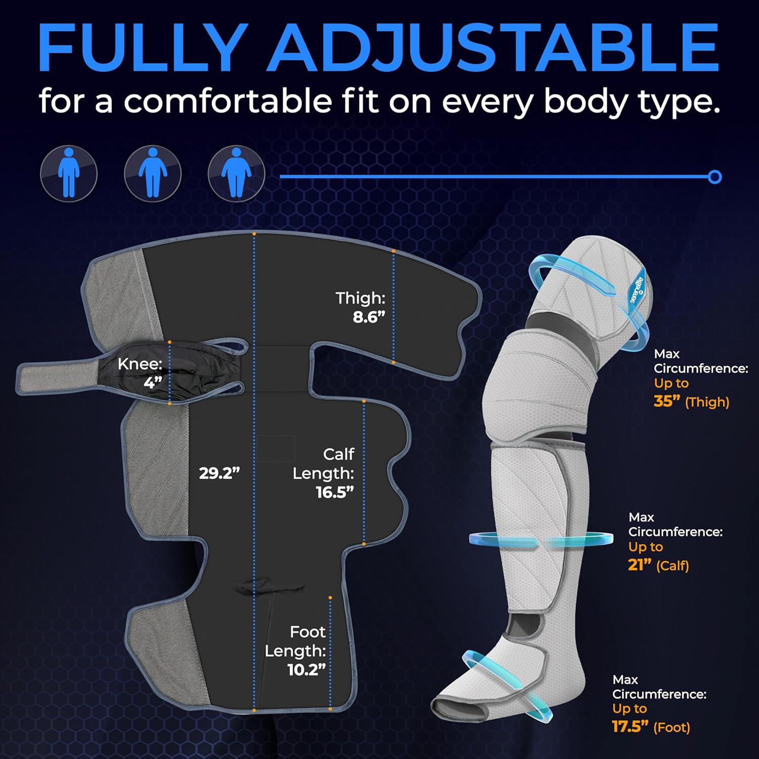 SereneLife Air Compression Leg Massager, Full Leg Massager with Heat and Compression, Adjustable with 6 Modes 3 Vibrations 3 Intensities, 11 Airbags