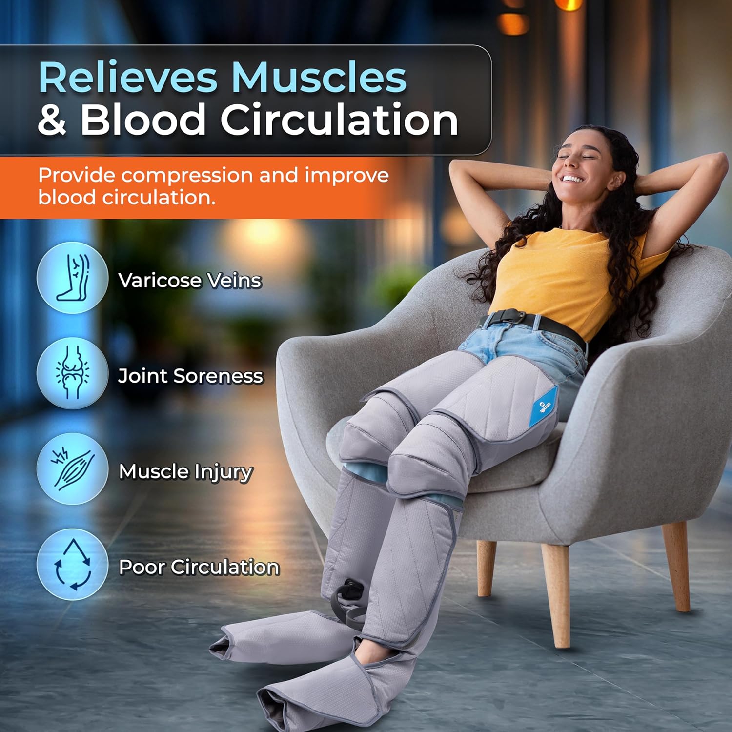 SereneLife Air Compression Leg Massager, Full Leg Massager with Heat and Compression, Adjustable with 6 Modes 3 Vibrations 3 Intensities, 11 Airbags