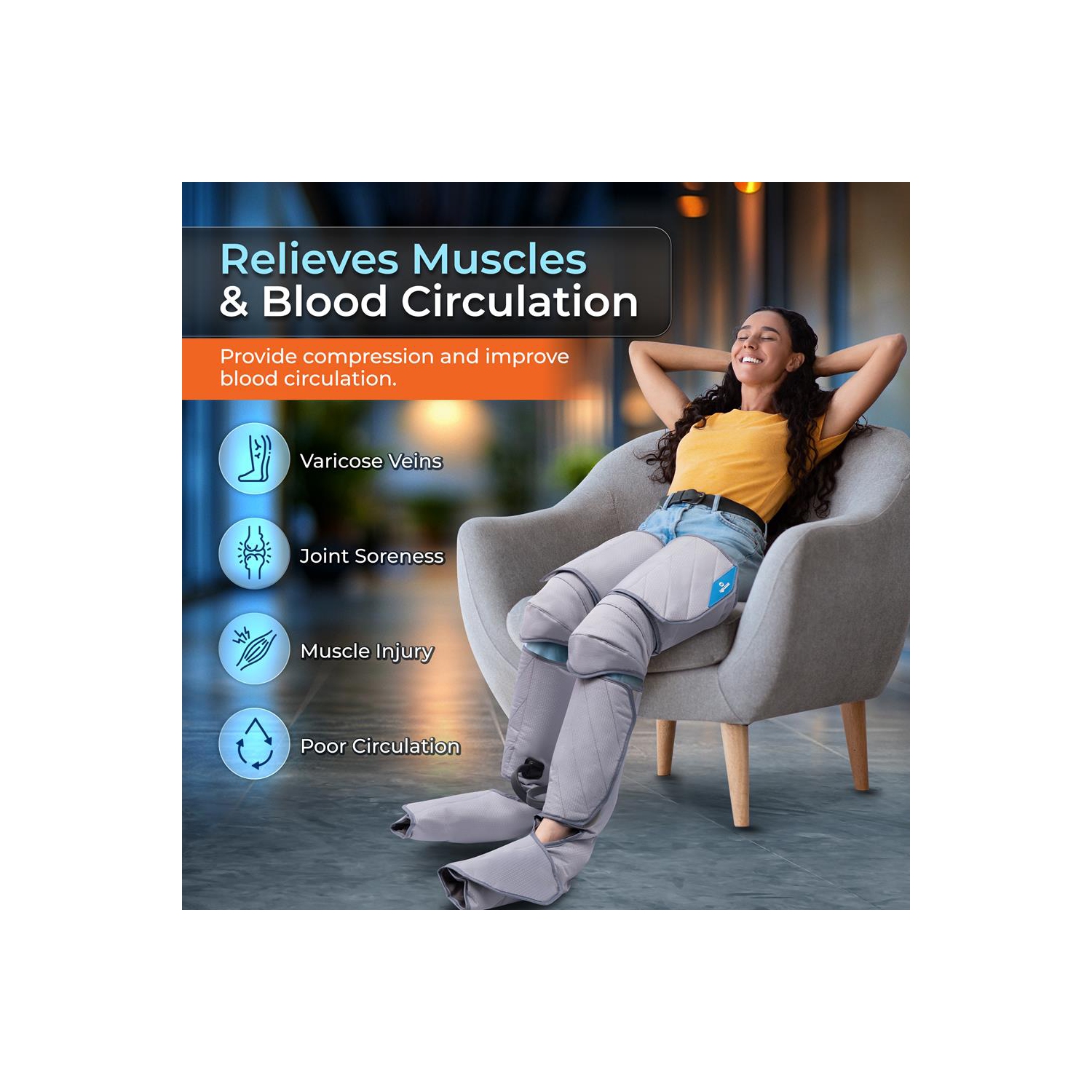 SereneLife Air Compression Leg Massager, Full Leg Massager with Heat and Compression, Adjustable with 6 Modes 3 Vibrations 3 Intensities, 11 Airbags