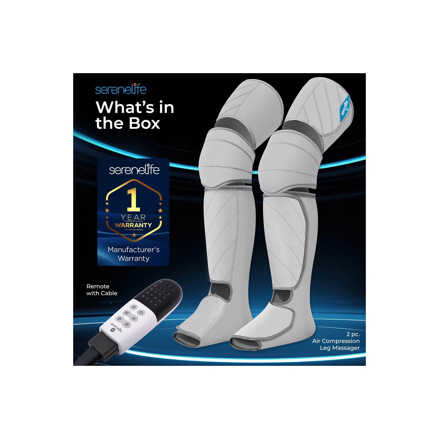 SereneLife Air Compression Leg Massager, Full Leg Massager with Heat and Compression, Adjustable with 6 Modes 3 Vibrations 3 Intensities, 11 Airbags