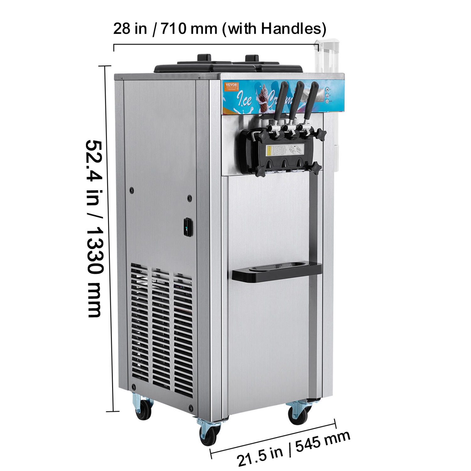 VEVOR 21-31 L/H Yield, Commercial Ice Cream Machine, 1800W 3-Flavor Soft Ice Cream Maker, 2 x 5.5L Stainless Steel Cylinder, LED Panel Auto Clean
