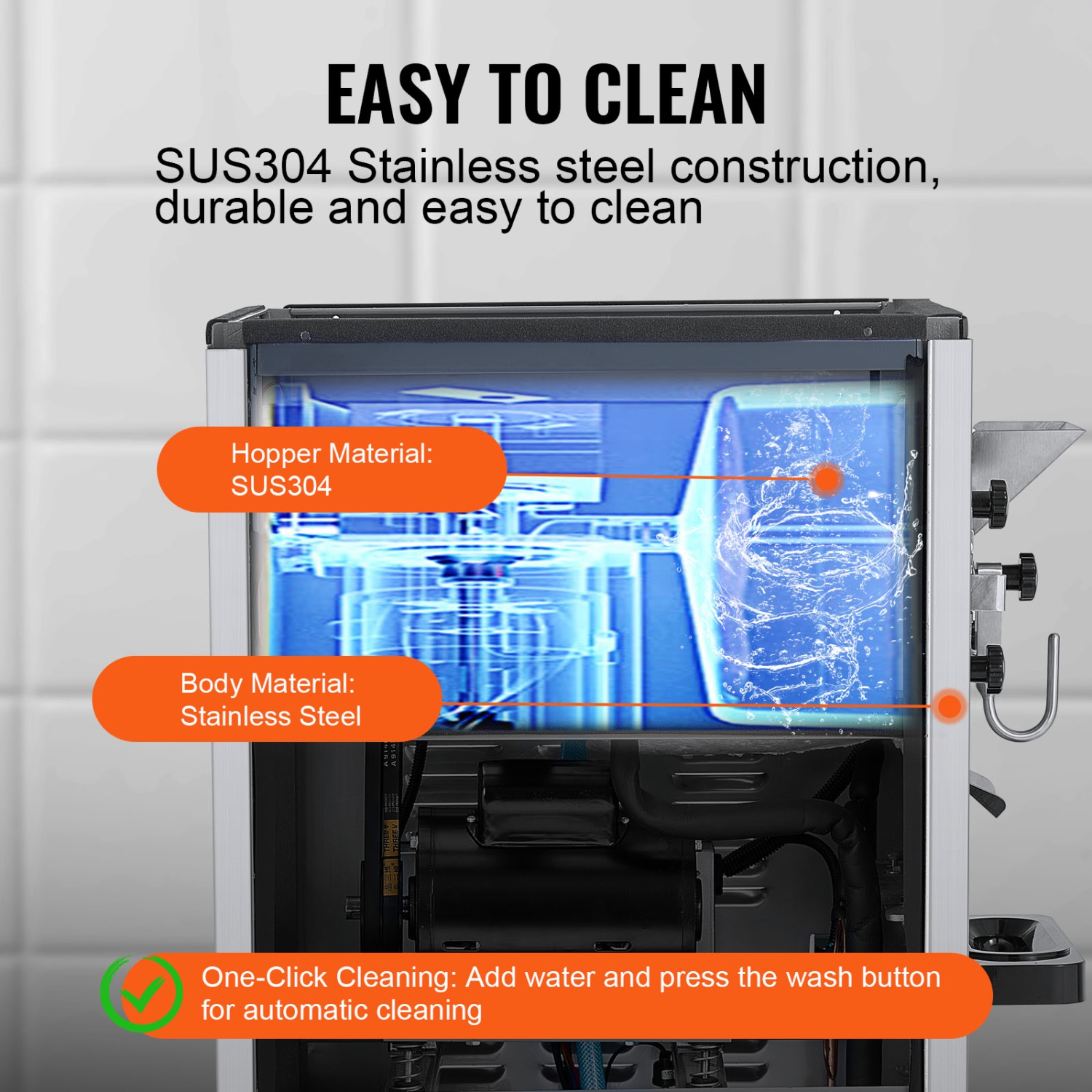 VEVOR 20-25L/H Yield, Ice Cream Machine, 2400W 1-Flavor Hard Ice Cream Maker, 8L Stainless Steel Cylinder,Digital Display Auto Clean Adjustable