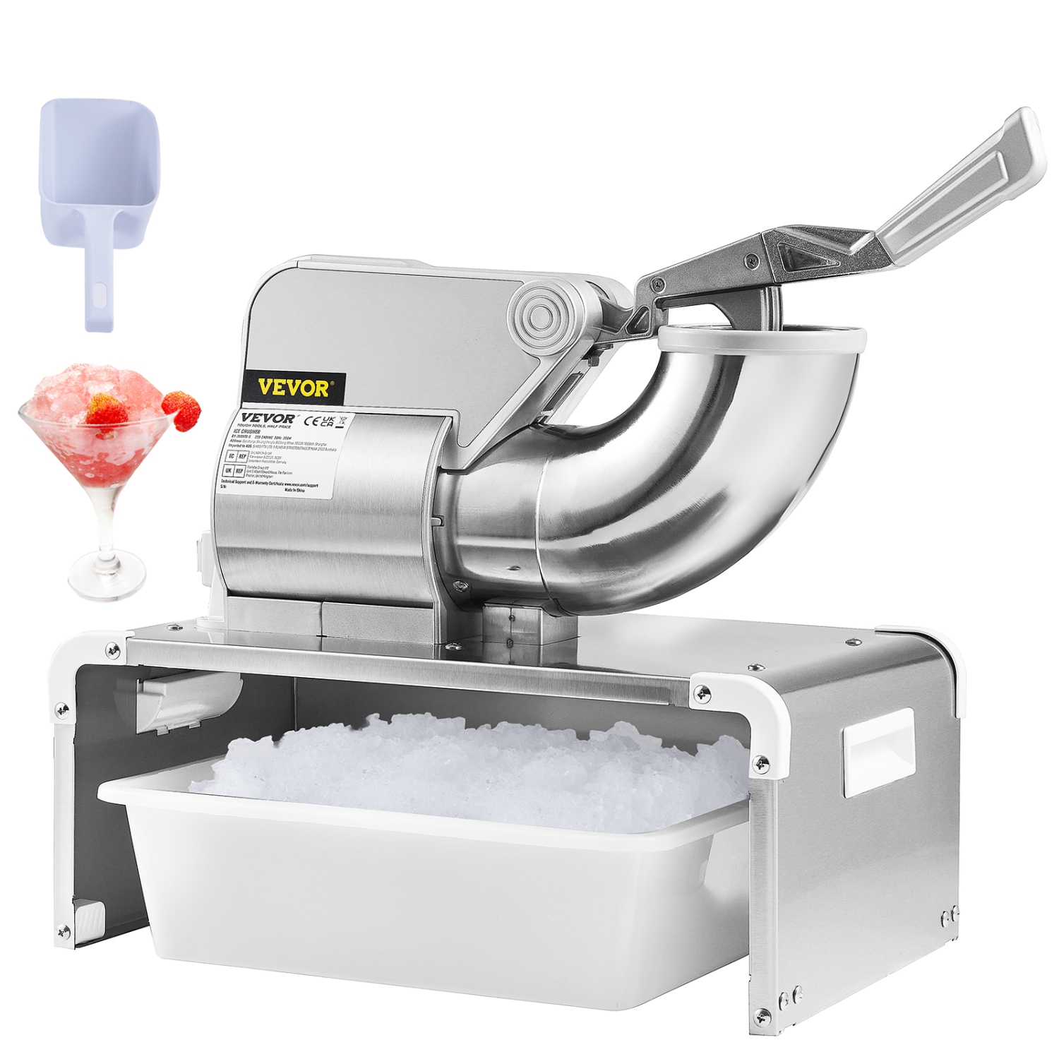VEVOR 661lbs Ice Crushers Machine, Per Hour Electric Snow Cone Maker with 4 Blades, Stainless Steel Shaved Ice Machine with Cover, 300W Ice Shaver