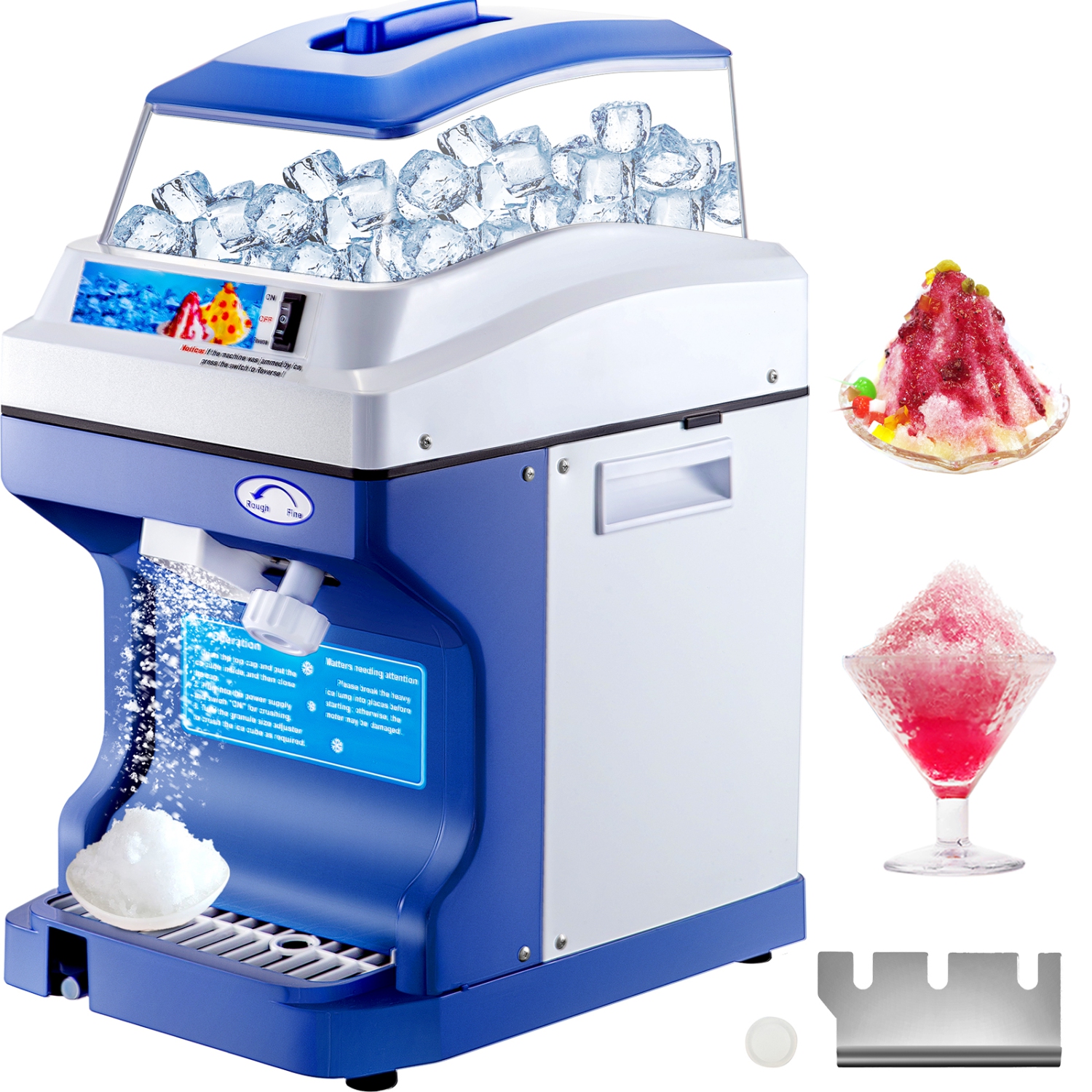VEVOR 110V Commercial Ice Shaver Crusher 441LBS/H with 11LBS Hopper, 300W Tabletop Electric Snow Cone Maker 320 RPM Rotate Speed Perfect For Parties