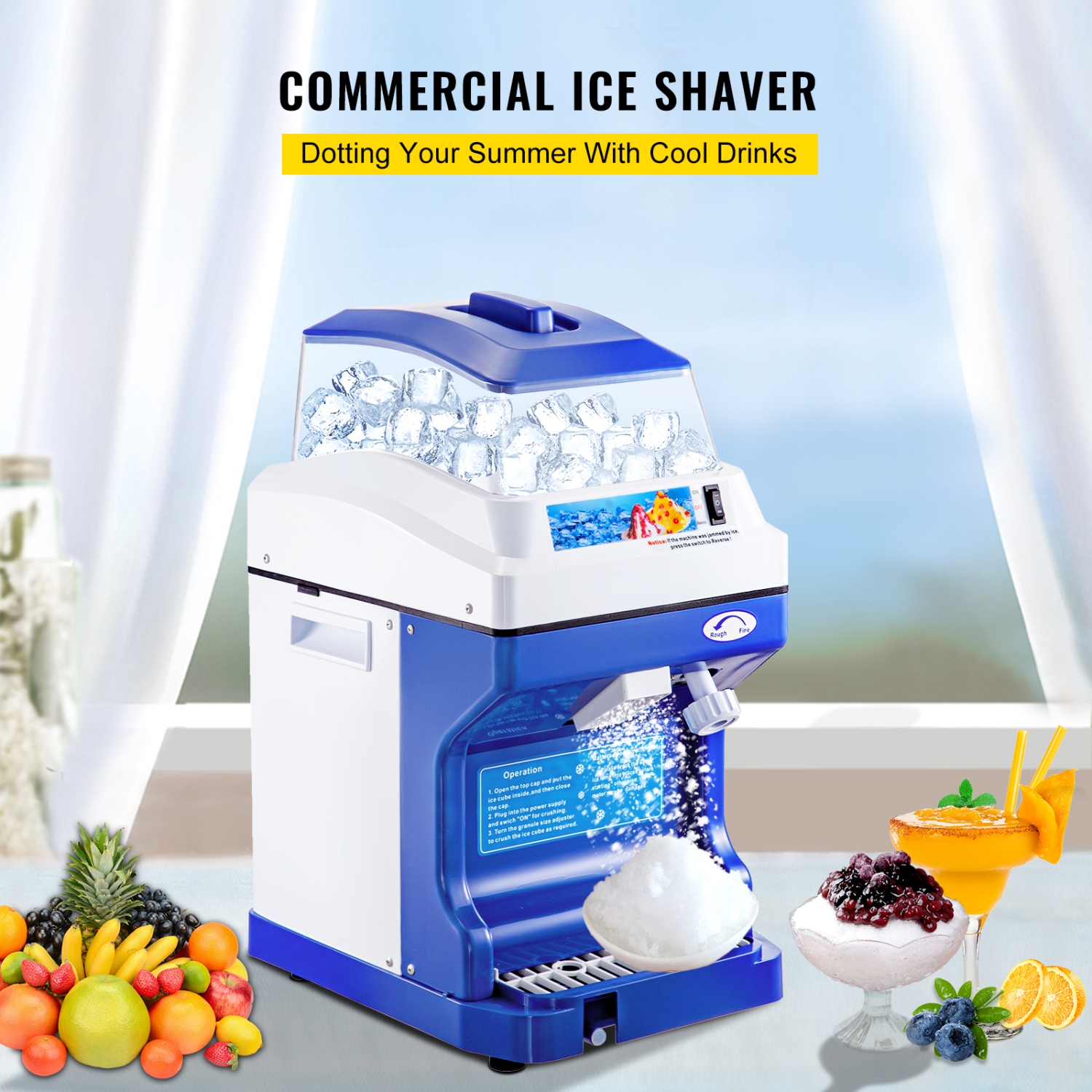 VEVOR 110V Commercial Ice Shaver Crusher 441LBS/H with 11LBS Hopper, 300W Tabletop Electric Snow Cone Maker 320 RPM Rotate Speed Perfect For Parties