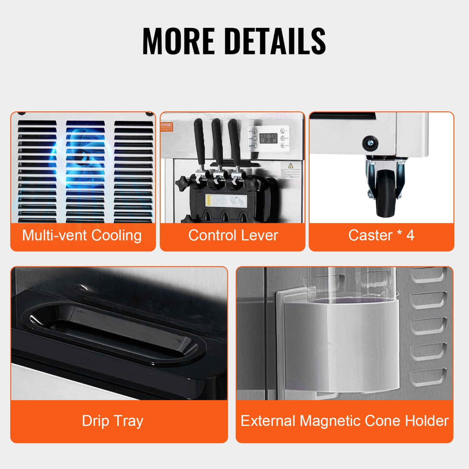 VEVOR 2200W Commercial Soft Ice Cream Machine 3 Flavors 5.3 to 7.4Gallon per Hour PreCooling at Night Auto Clean LCDPanel for Restaurants Snack Bar,