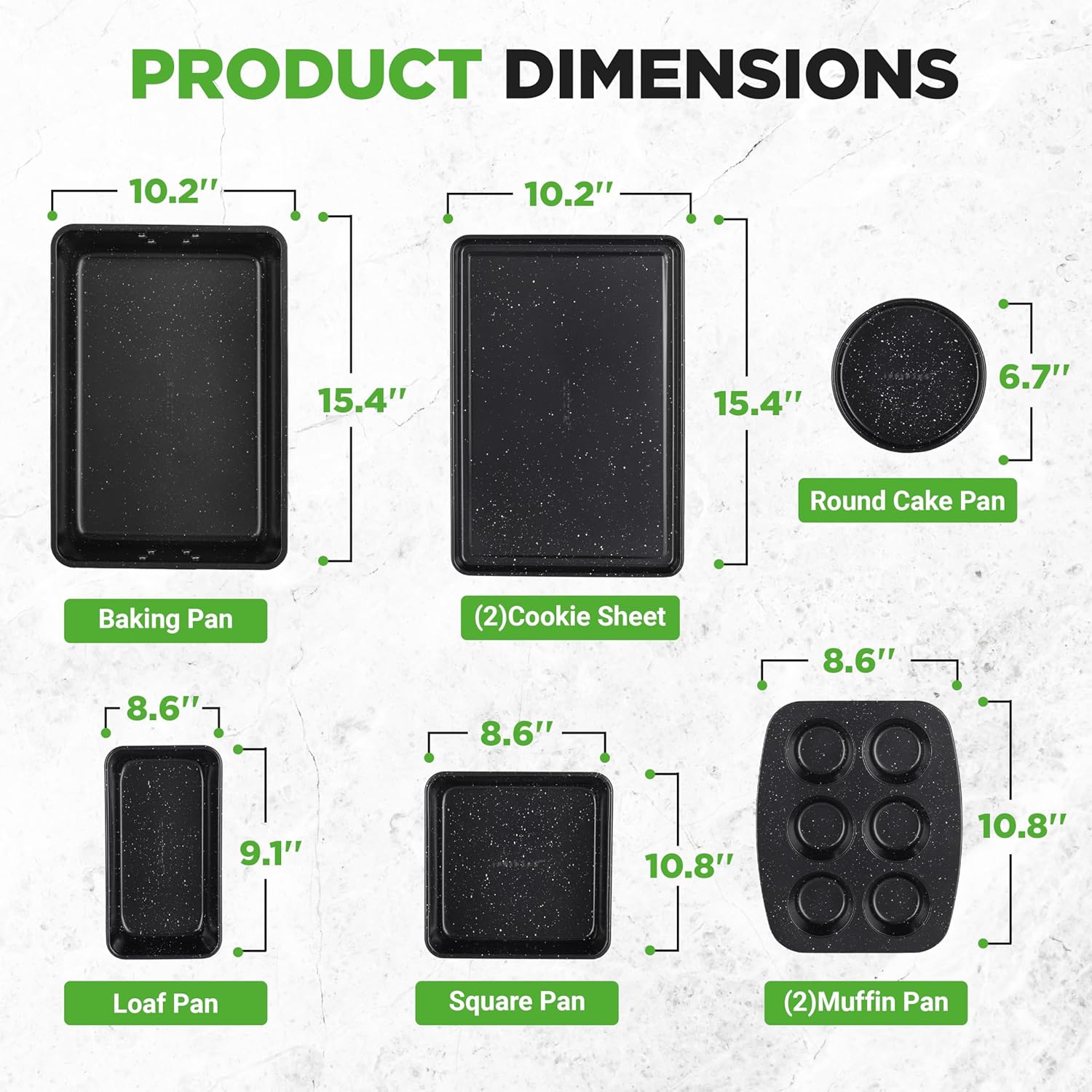 NutriChef 8-Piece Stackable Bakeware Set | Carbon Steel Non-Stick Baking Pan Set | Includes Sheet, Muffin, Round, Loaf, Square Cake & Deep Pans | No