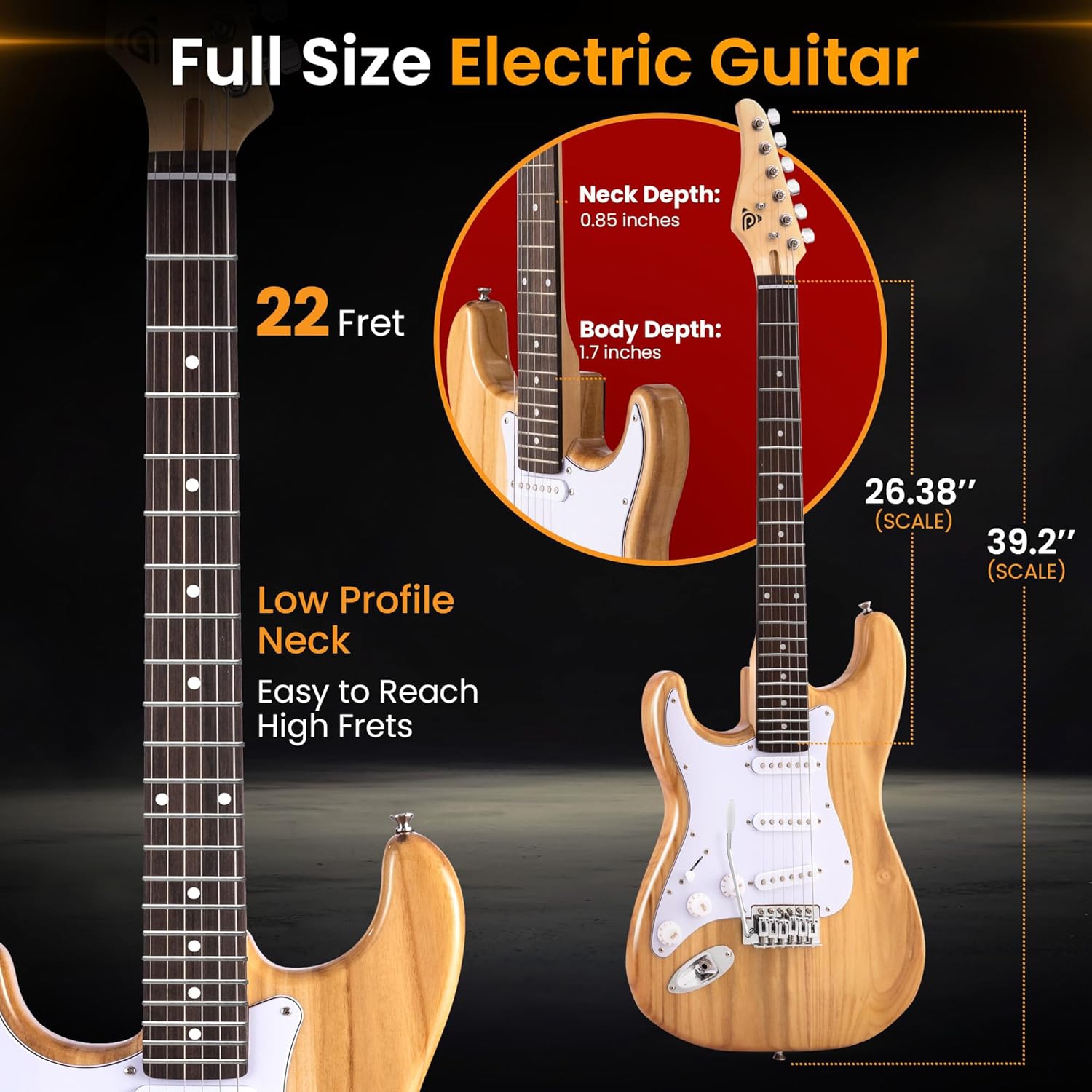 Pyle Full Size Left Handed Electric Guitar Kit with 5W Amplifier, Gig Bag, Picks, Spare Strings, and Strap, ST-Style Beginner Guitar Bundle with 22