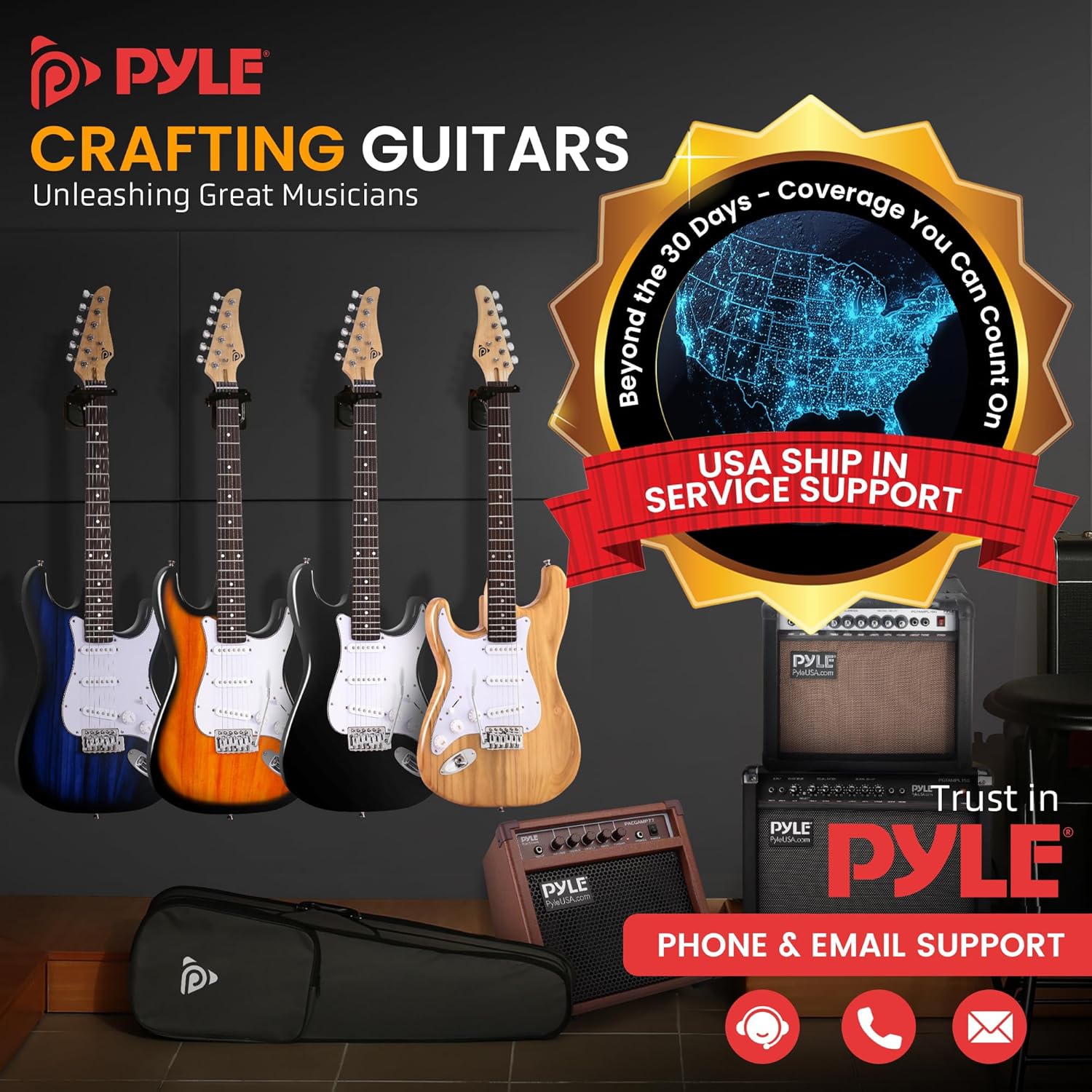 Pyle Full Size Left Handed Electric Guitar Kit with 5W Amplifier, Gig Bag, Picks, Spare Strings, and Strap, ST-Style Beginner Guitar Bundle with 22