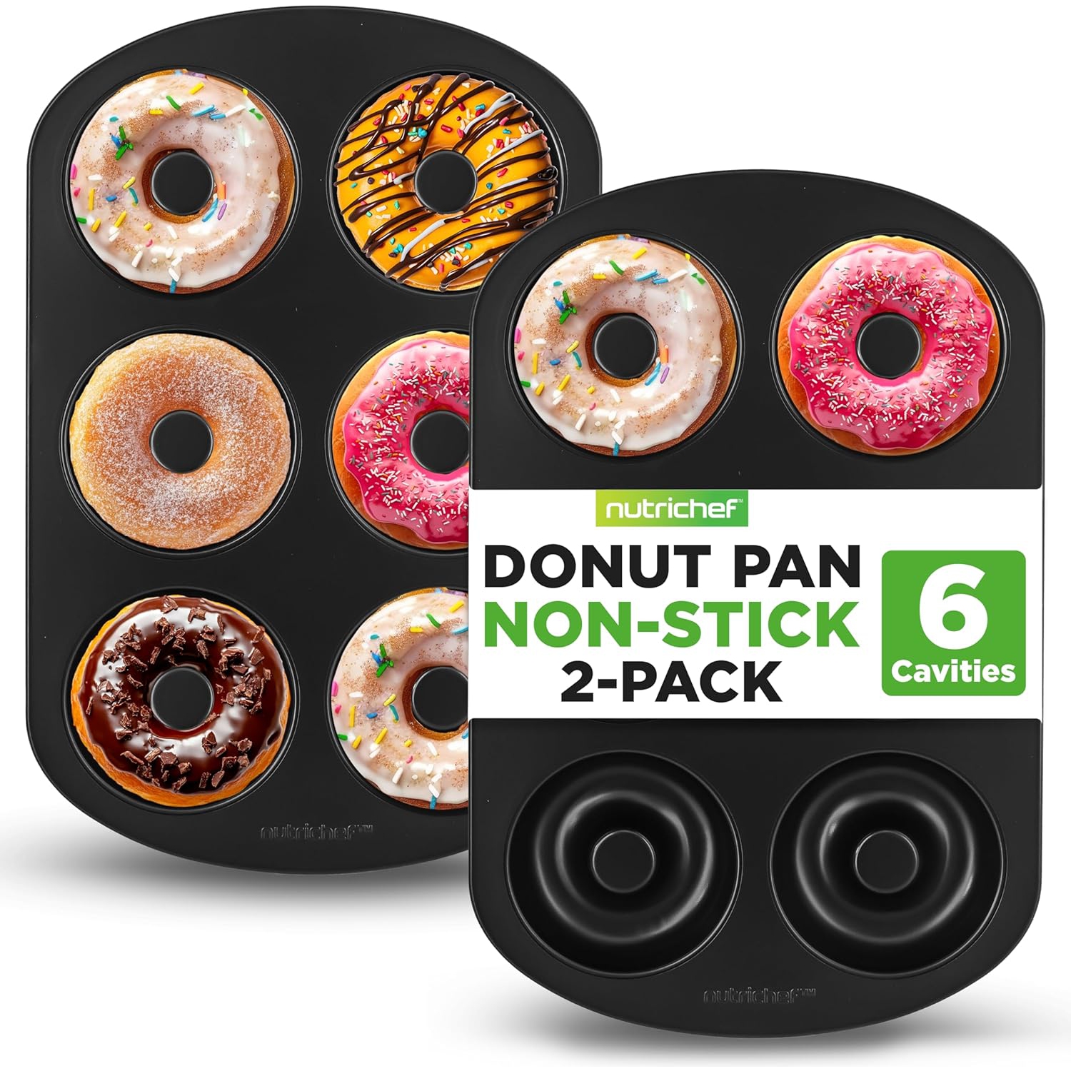 NutriChef Nonstick Donut Pans for Baking | 6 Durable & Easy to Clean Doughnut Molds | Fits Full-Sized Doughnuts | Oven Safe Up To 450F | Bake Perfect
