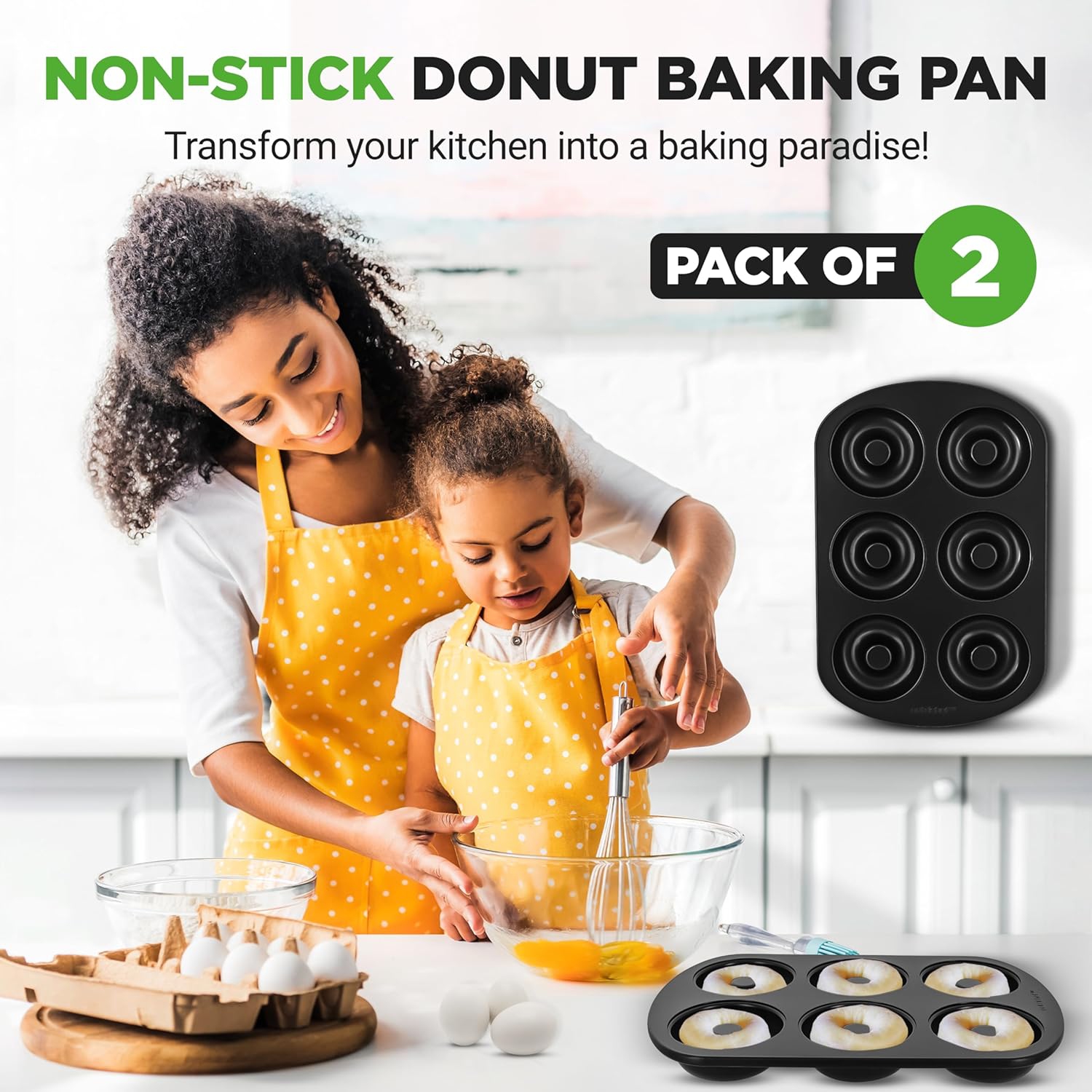 NutriChef Nonstick Donut Pans for Baking | 6 Durable & Easy to Clean Doughnut Molds | Fits Full-Sized Doughnuts | Oven Safe Up To 450F | Bake Perfect