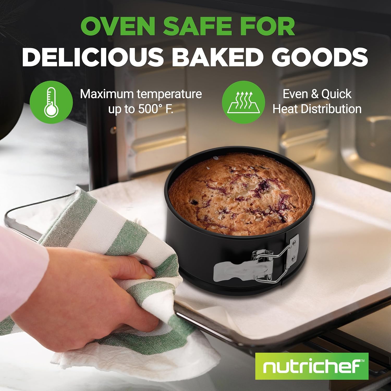 NutriChef 3 Piece Nonstick Springform Pan Set | 3 Tiered Sizes 6, 8 & 10 Inch Pans | Carbon Steel Cheesecake Pans | Stainless Steel Clasps | Oven