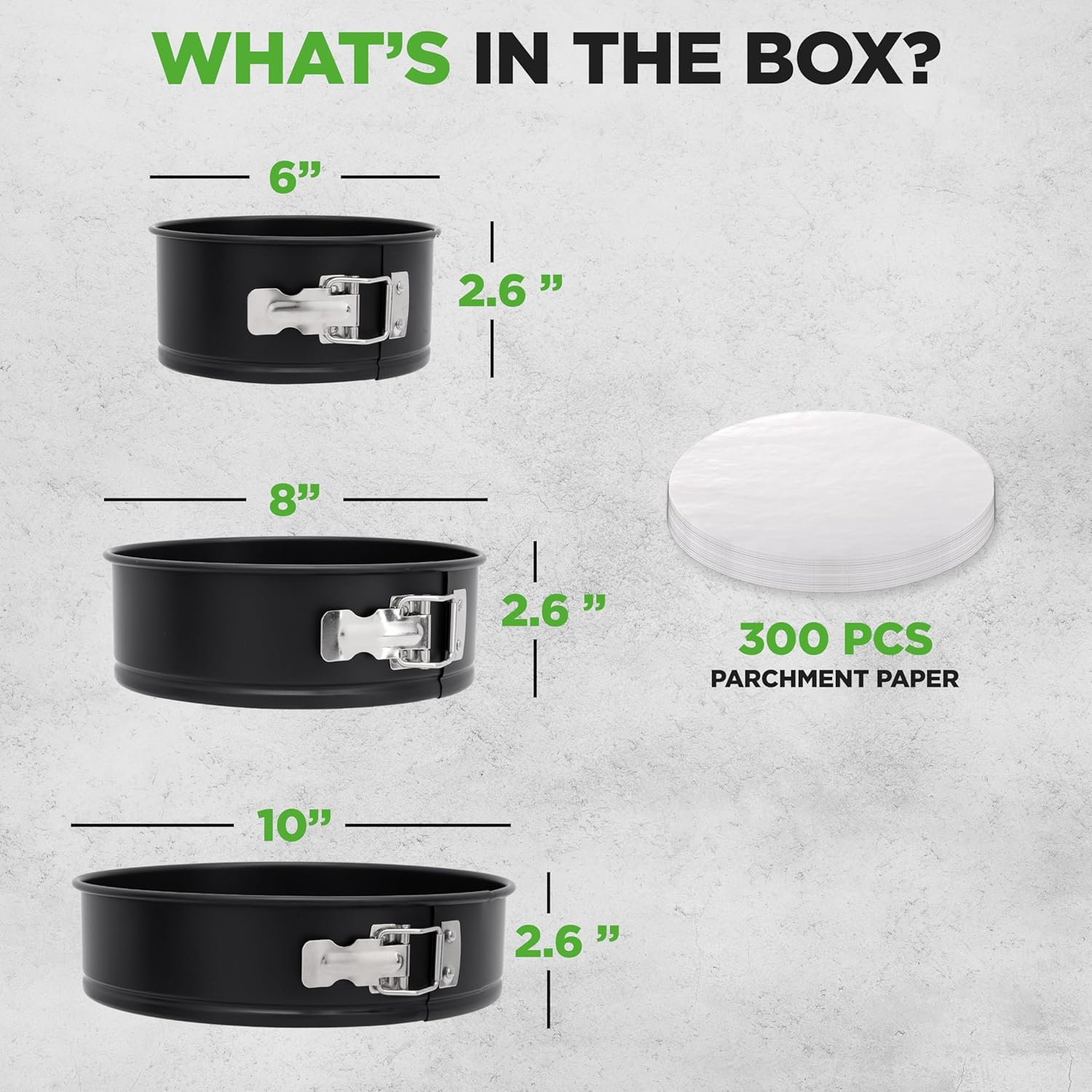 NutriChef 3 Piece Nonstick Springform Pan Set | 3 Tiered Sizes 6, 8 & 10 Inch Pans | Carbon Steel Cheesecake Pans | Stainless Steel Clasps | Oven