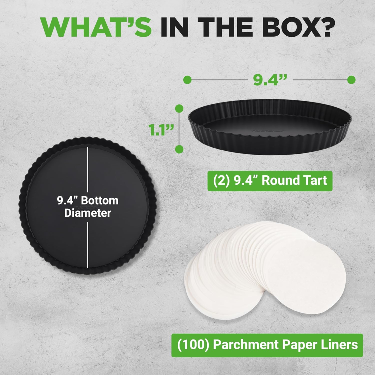 NutriChef 2 Round Tart Pans | 9 Inch Carbon Steel Tart Baking Trays with Removable Base | Nonstick & Even Heat Distribution | Includes 100 Parchment