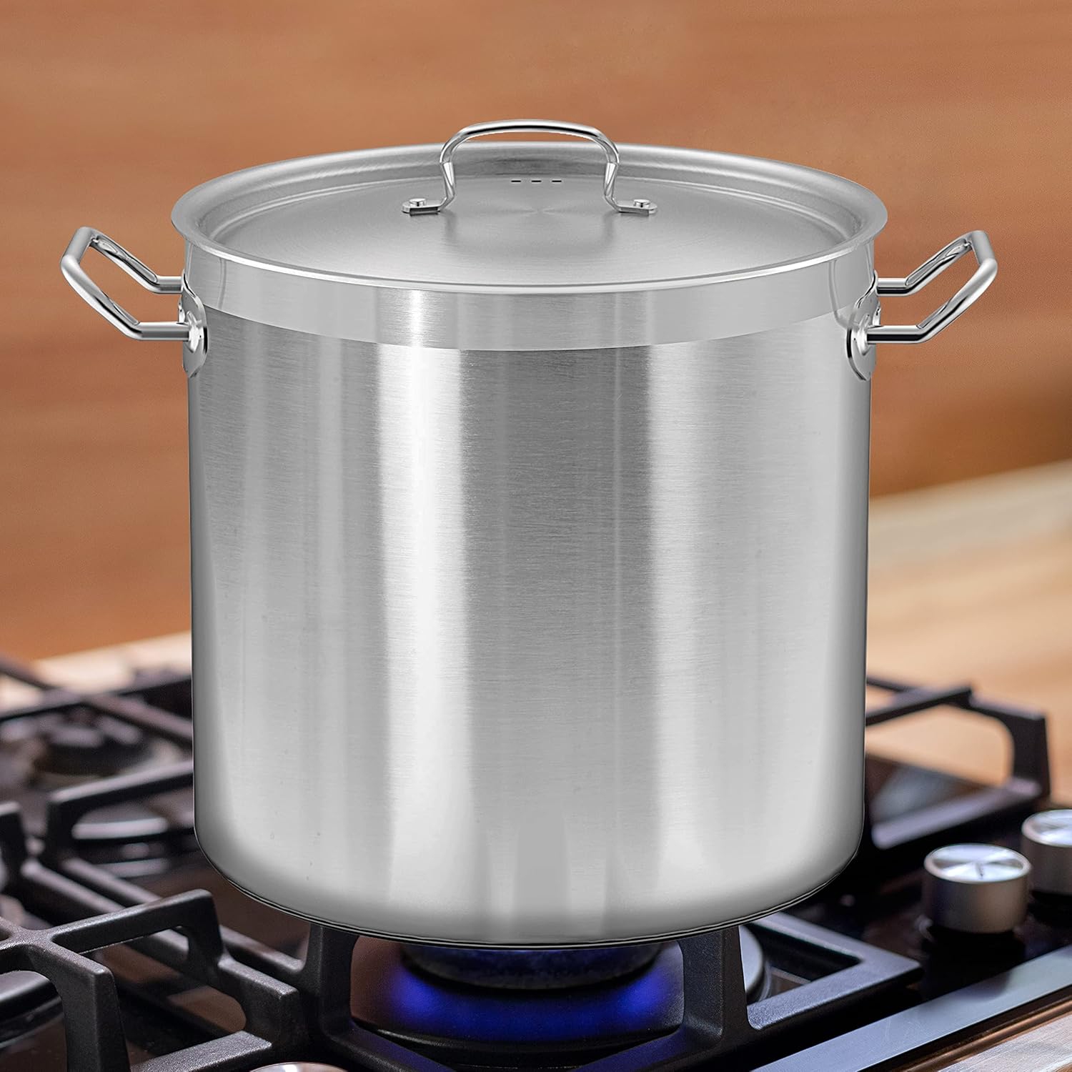 Nutrichef Stainless Steel Cookware Stockpot, 35 Quart Heavy Duty Induction Soup Pot With Stainless Steel Lid And Strong Riveted Handles, Even Heat